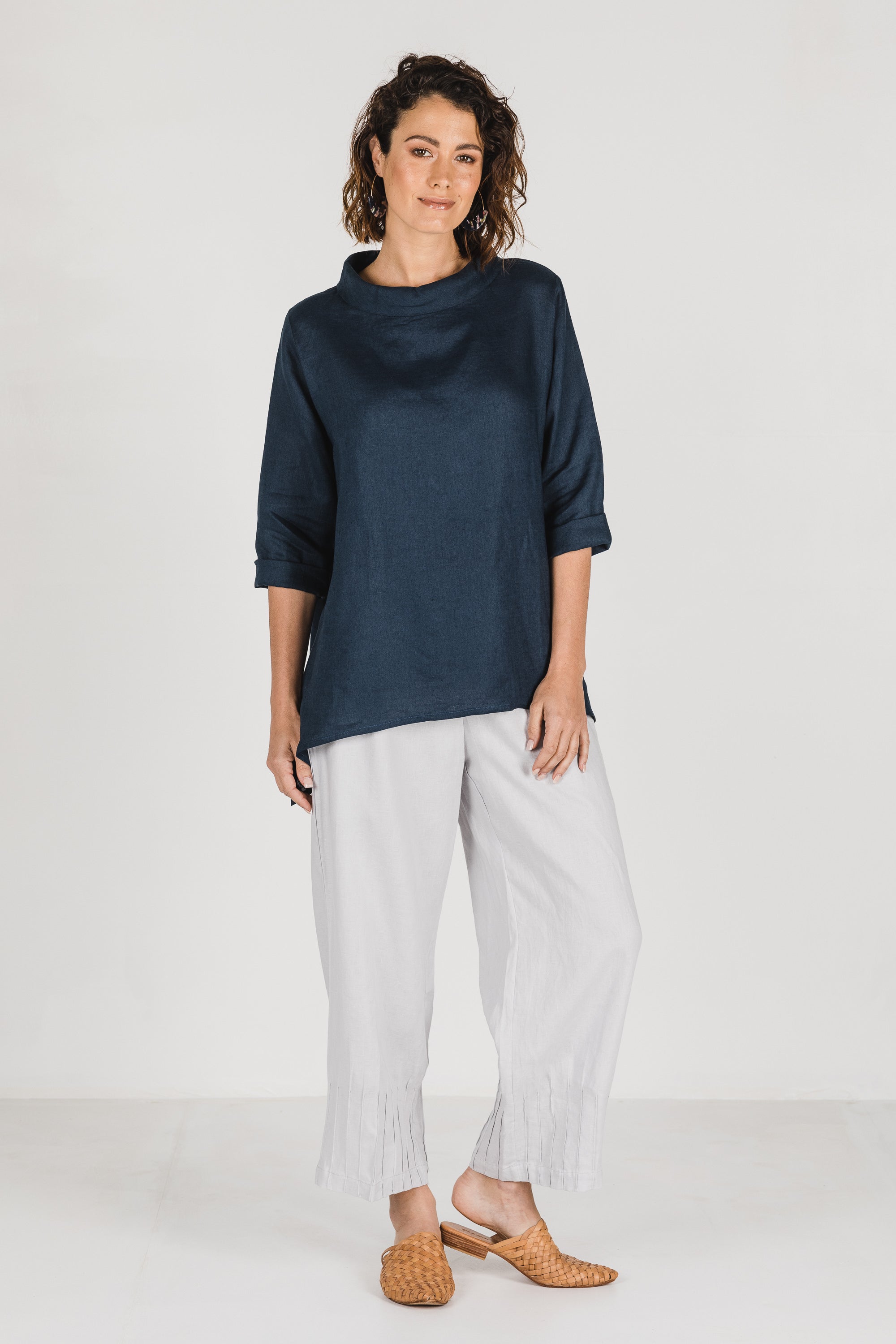 Premium Caro Linen Top for Women - Navy Blue | Soft & Breathable Summer Blouse | Casual Wear, Office Outfits & Beach Cover-Up