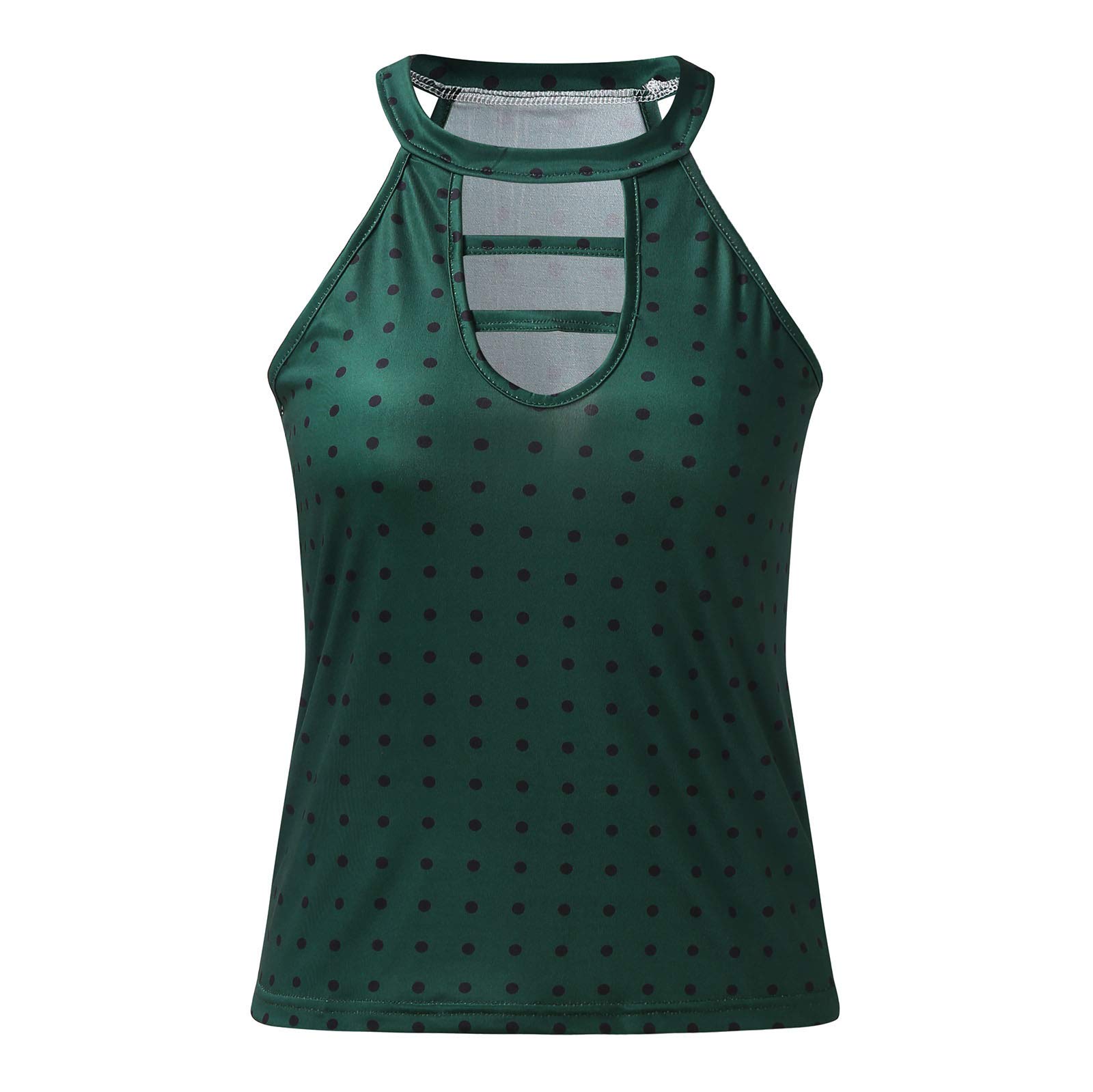 Polka Dot Sleeveless Halter Top for Women - Slim Fit Keyhole Back Design, Casual & Dressy T-Shirt for Summer Outings, Beach Wear, and Party Outfits