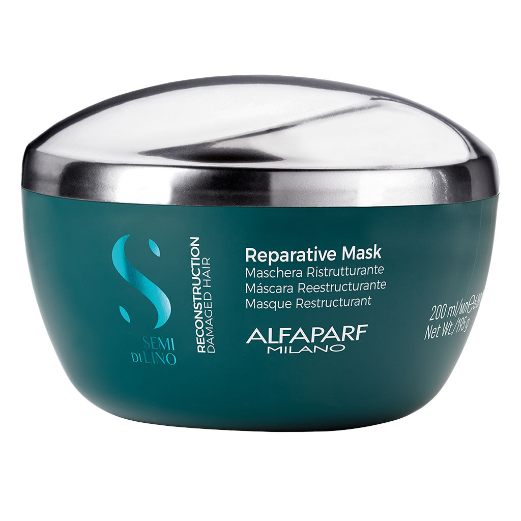 Alfaparf Milano Semi Di Lino Sulfate-Free Hair Mask - Repairing & Reconstructing Treatment for Damaged Hair (200ml) | Professional Deep Conditioning for Dry, Brittle & Color-Treated Hair at Home or Salon
