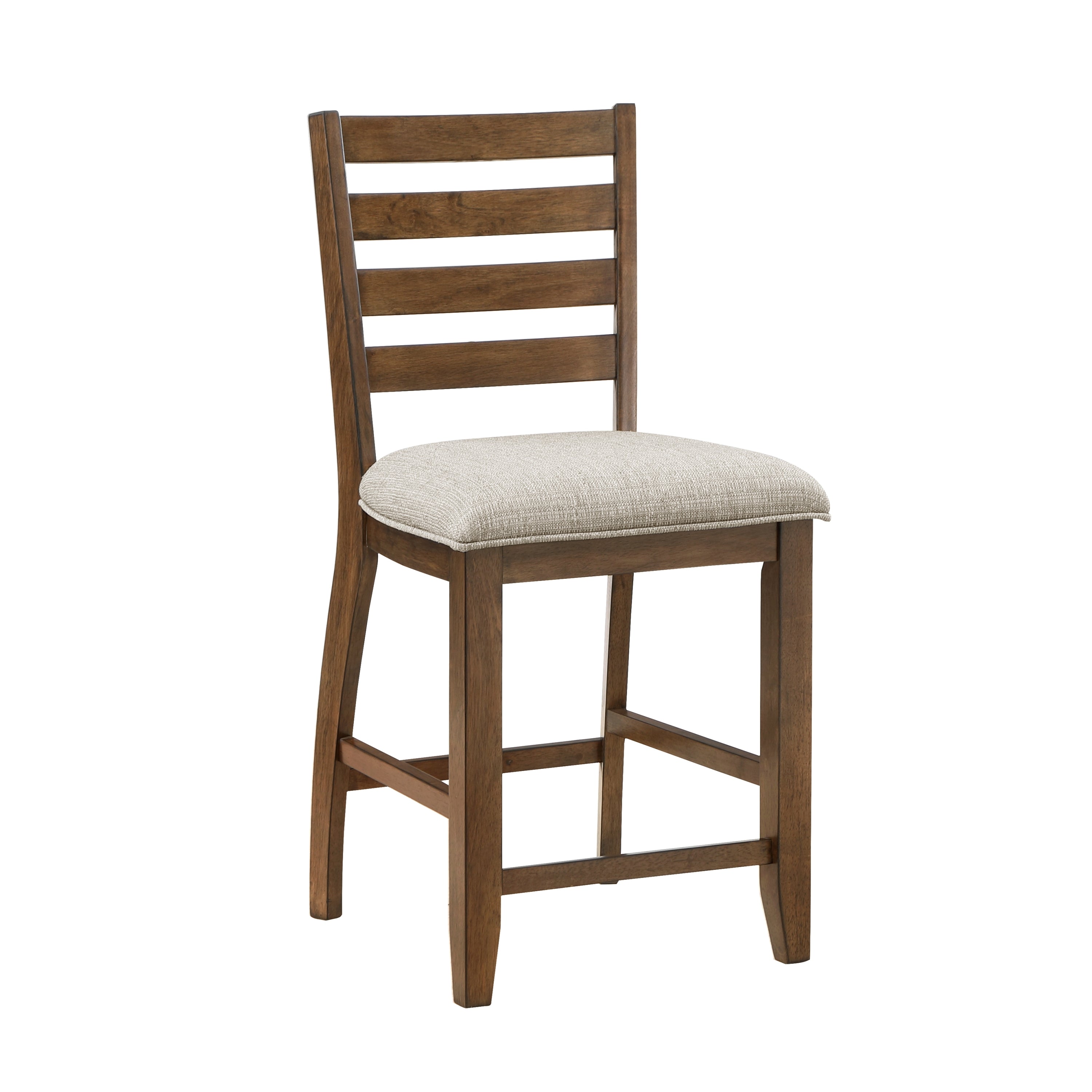 2-Piece Counter Height Chairs Set - Traditional Cherry Finish Wood Frame with Beige Upholstery - Bar Stools for Kitchen Island, Breakfast Nook & Dining Room Furniture