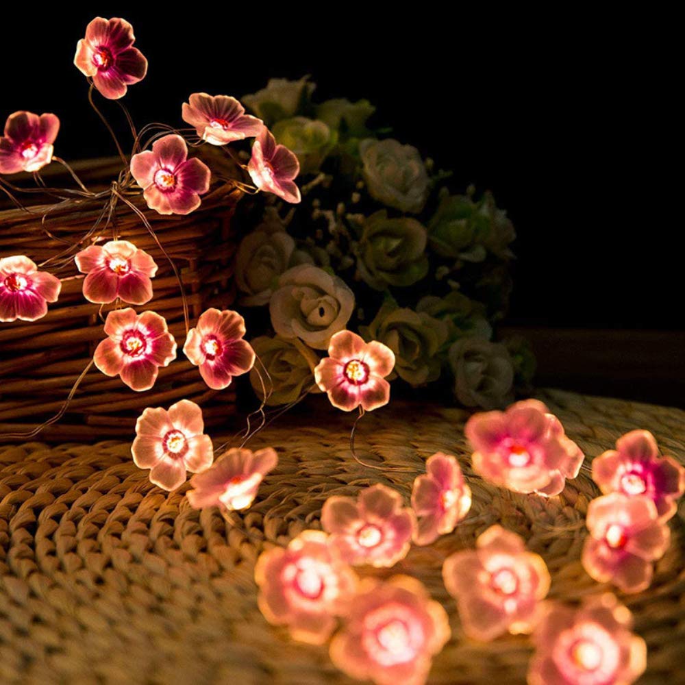 Cherry Blossom Fairy Lights - 20 LED Waterproof Pink String Lights (2M/6.6ft) Battery Powered for Indoor & Outdoor Use - Perfect for Bedroom Decor, Spring Wedding, Garden Party & Home Decoration