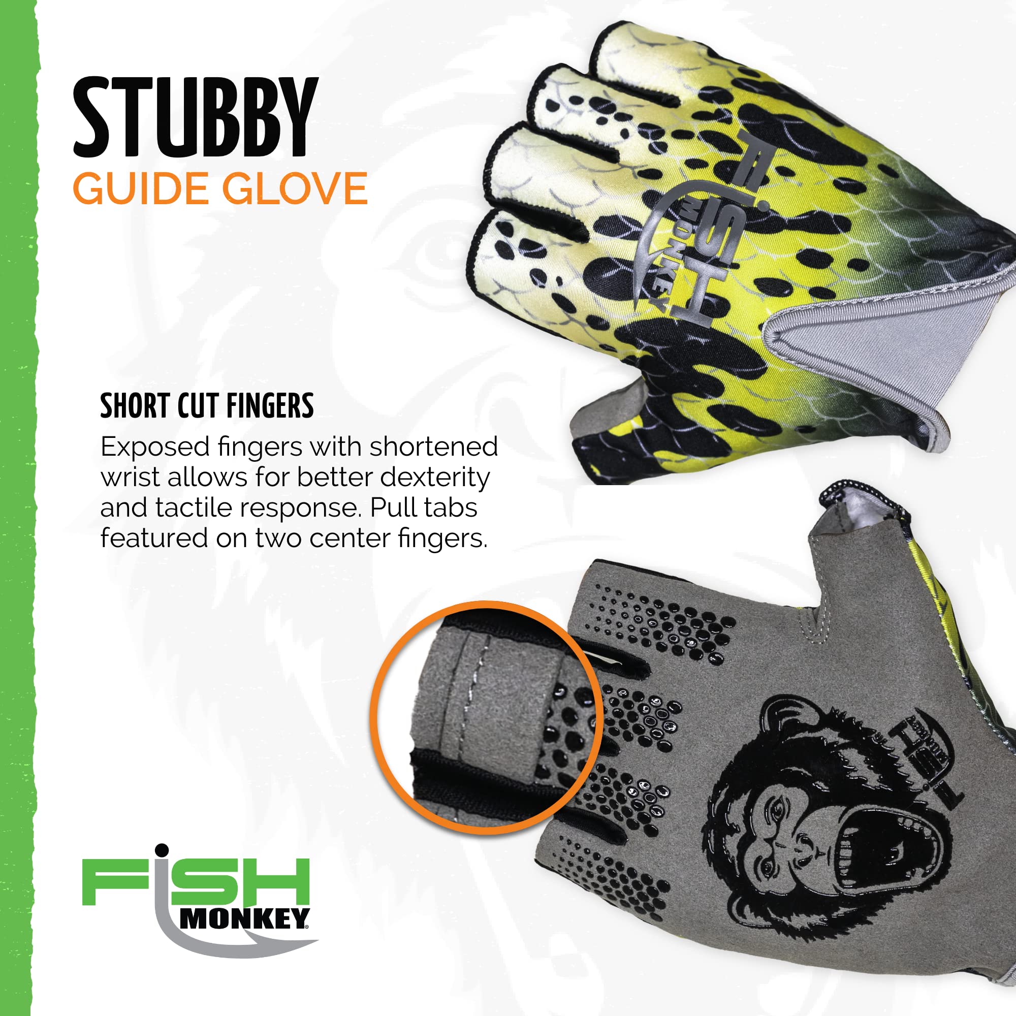 Fish Monkey FM18 Stubby Gloves - Durable Fishing Gloves for Saltwater & Freshwater - Non-Slip Grip, Cut-Resistant, UV Protection - Perfect for Kayak Fishing, Ice Fishing & Offshore Angling