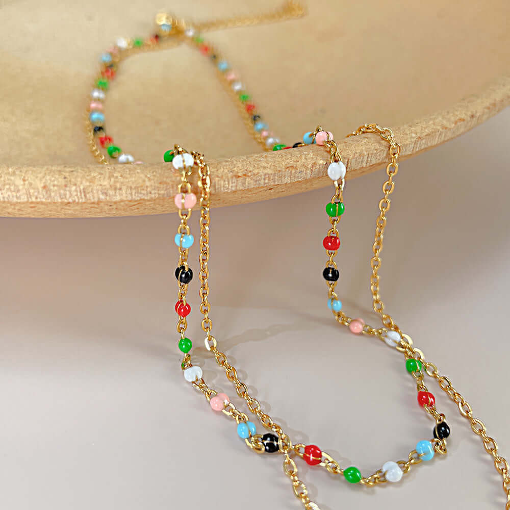 Gold Coin Layering Flower Seed Bead Chain Necklace | GX2310 - Elegant Boho Jewelry for Women, Perfect for Layering, Parties & Everyday Wear