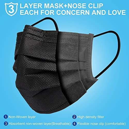 MM 3-Ply Disposable Surgical Face Masks with Meltblown Filter - 99% Filtration, Adjustable Nose Wire (500 Pack, Black) - Ideal for Medical Use, Daily Protection & Public Safety