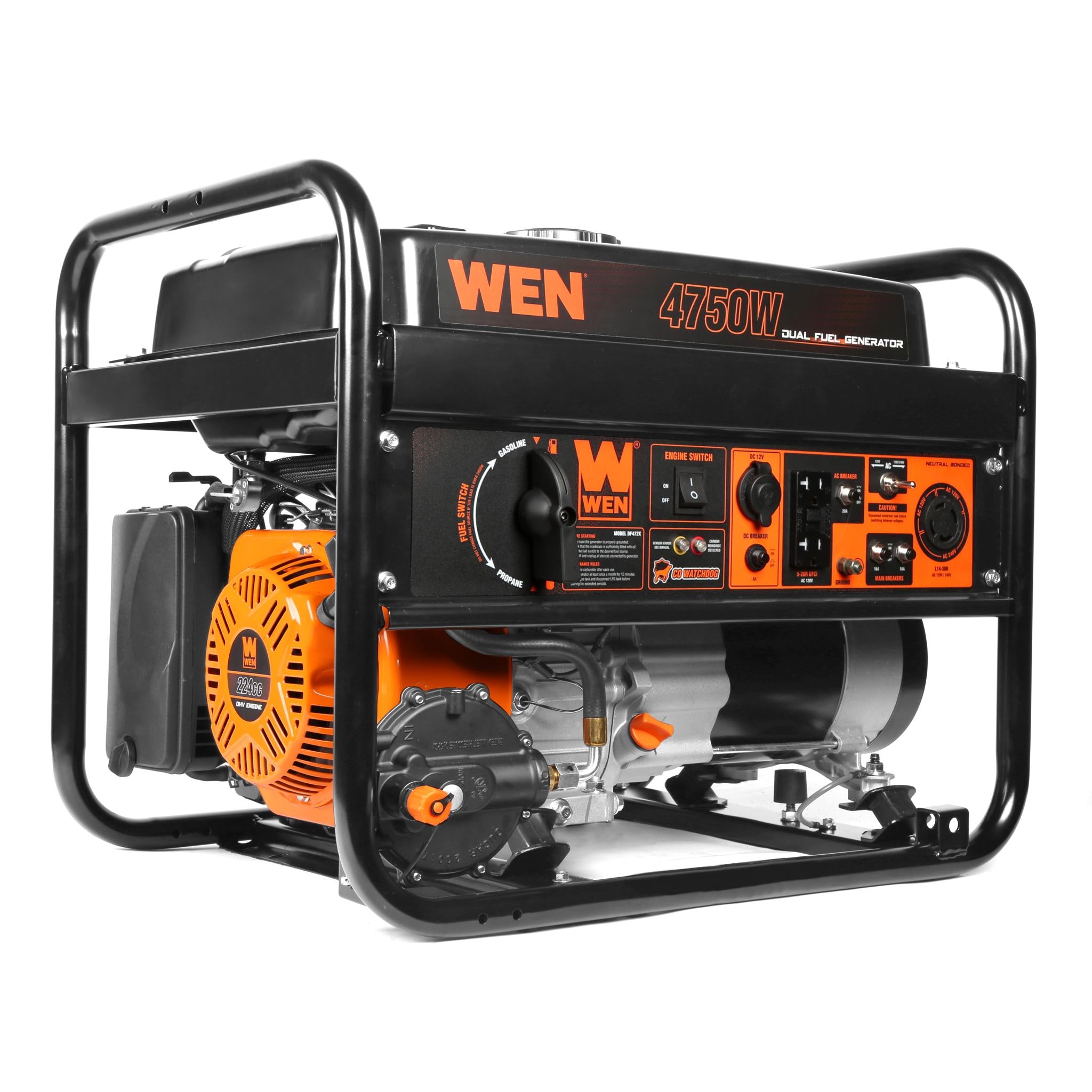 WEN DF472X 4750W Dual Fuel Portable Generator 120V/240V with CO Watchdog - Backup Power for Home, Camping & Emergency Use