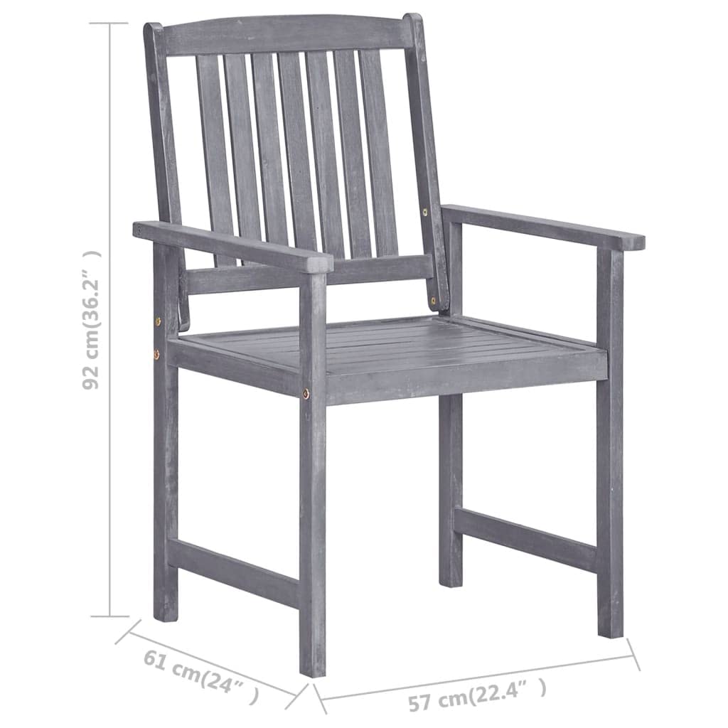 vidaXL 4-Piece Patio Chairs Set with Cushions - Gray Acacia Wood Outdoor Dining Chairs for Garden, Deck, Poolside & Backyard Relaxation