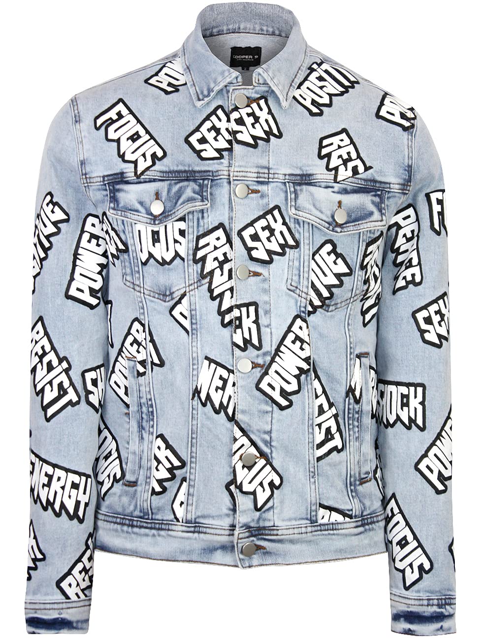 Men's Graphic Print Cotton Denim Jacket - Light Blue Ice Wash Style for Casual Wear & Street Fashion | Perfect for Spring Outfits, Date Nights & Urban Streetwear Looks