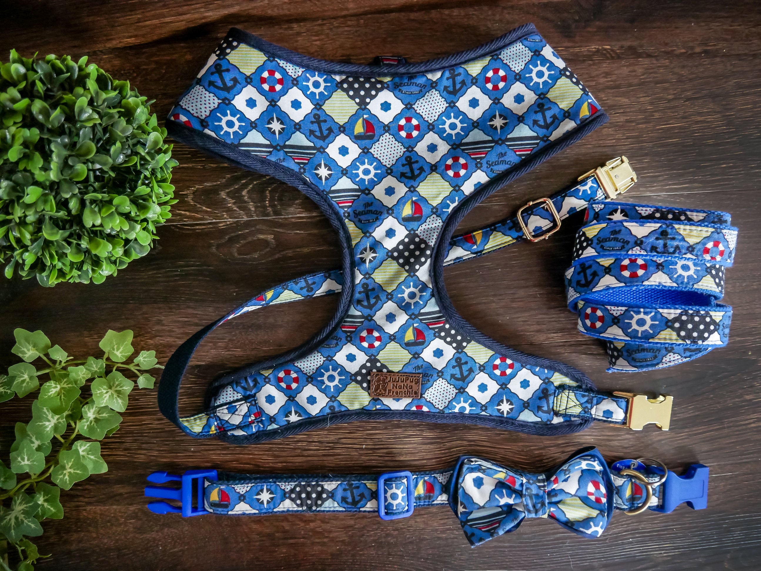 Premium Dog Harness Set - Nautical & Plaid Designs for Small & Medium Dogs - Adjustable & Reflective for Safety - Perfect for Walking, Running & Outdoor Adventures