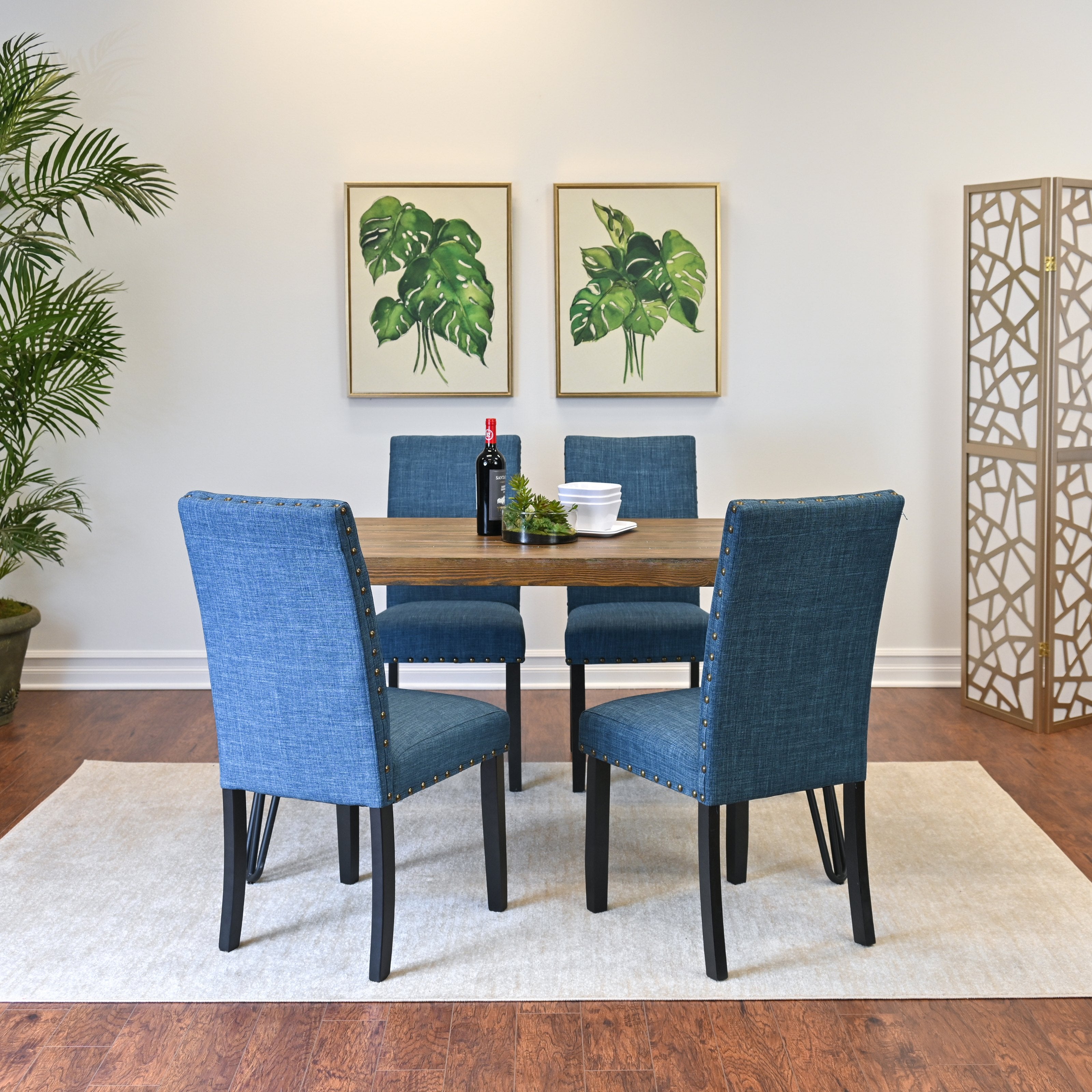 Roundhill Furniture Amisos 5-Piece Dining Set with Hairpin Leg Table and 4 Chairs - Modern Kitchen & Dining Room Furniture for Small Spaces