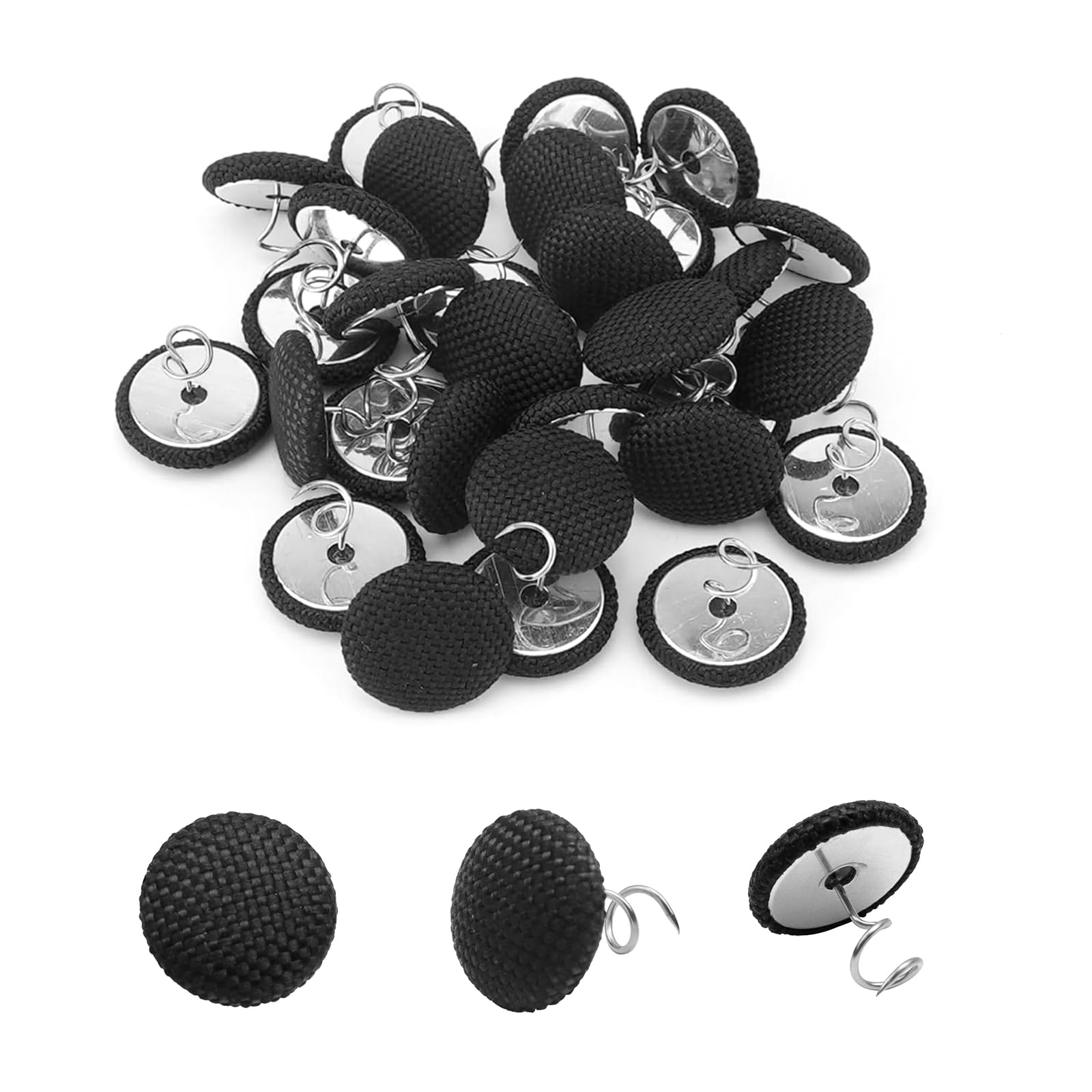 30pcs Black Linen Head Button Twist Pins - 17mm Upholstery Pins for Securing Bed Skirts, Sofa Armrest Slipcovers & Dust Ruffles - Durable Fabric Fixing Hardware for Home Decor & Furniture Protection