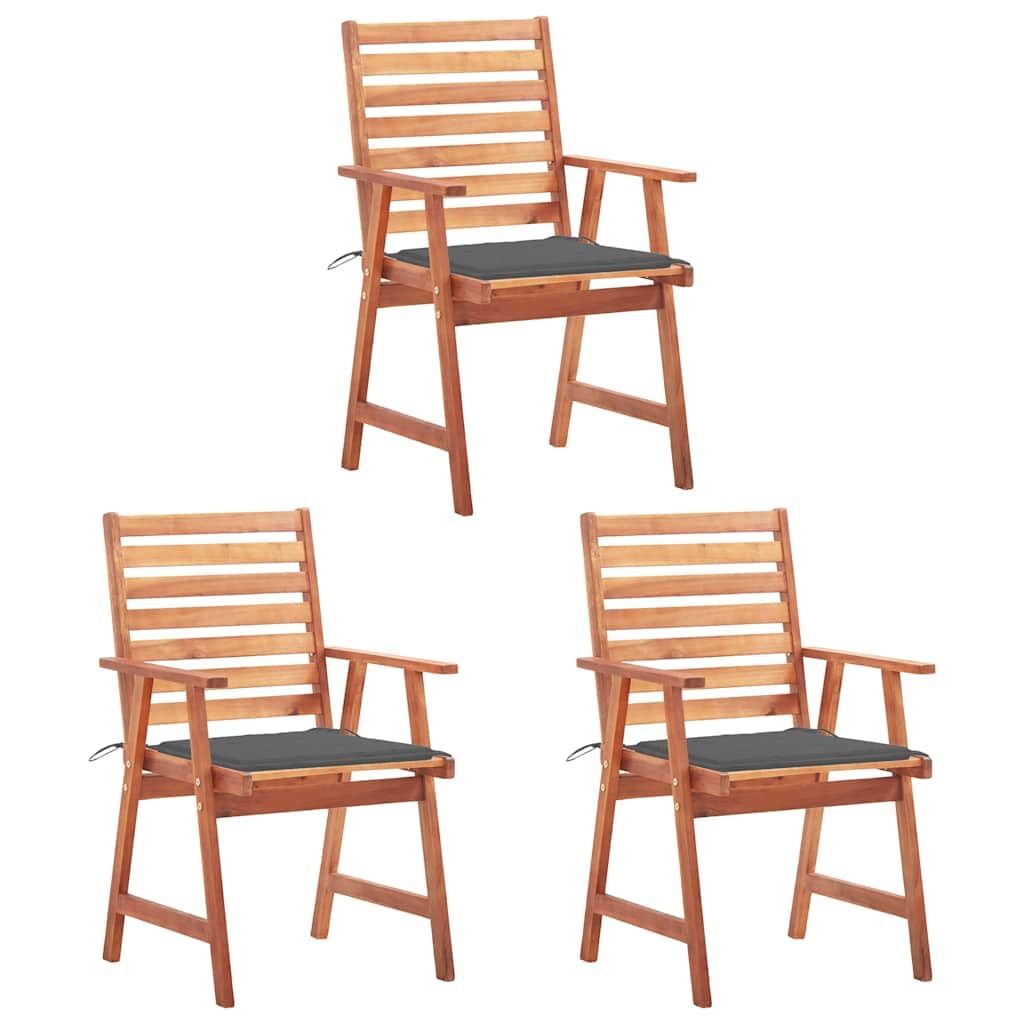 vidaXL 3-Piece Solid Acacia Wood Patio Dining Chairs Set with Waterproof Anthracite Cushions - Rustic Slatted Design Outdoor Furniture for Garden, Deck, Poolside & Backyard Relaxation