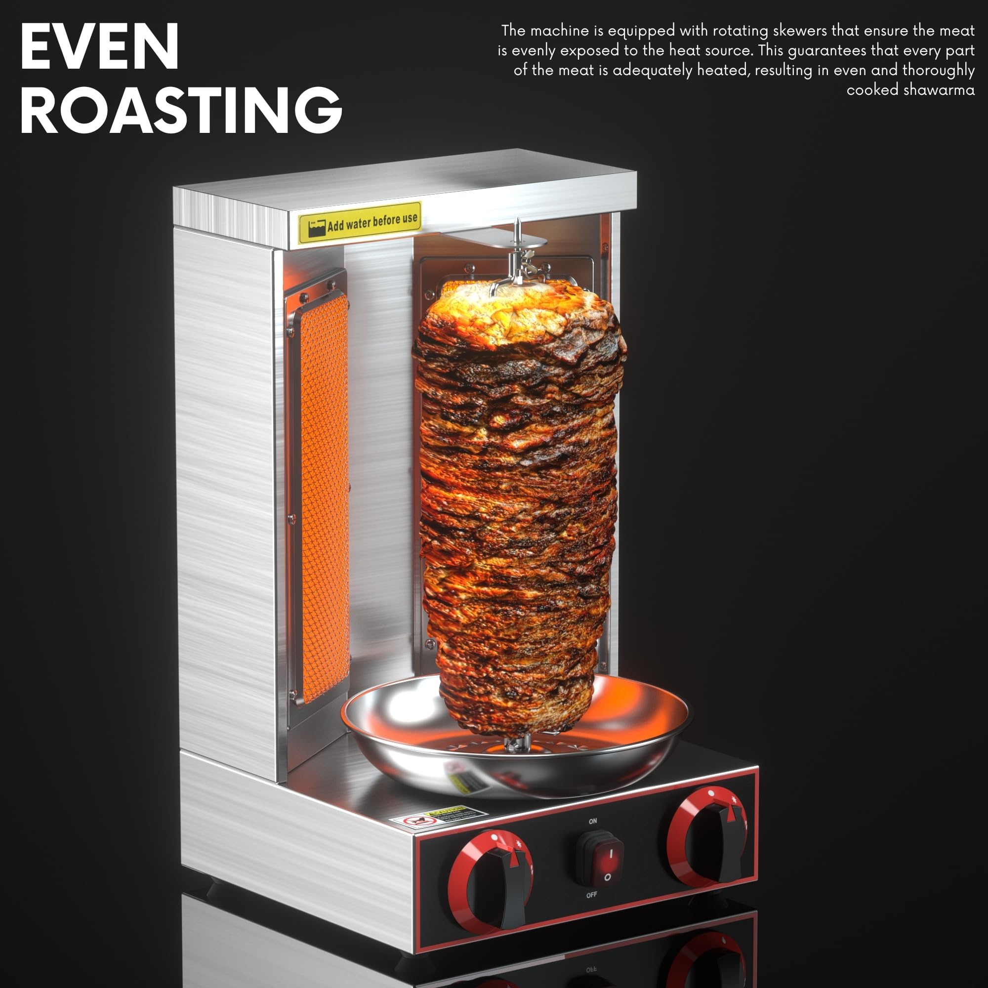 Commercial & Home Use Shawarma Machine - 2 Burner Vertical Doner Kebab Grill - 110V Propane Gas Stainless Steel Broiler - Perfect for Restaurants, Food Trucks & Home Kitchens