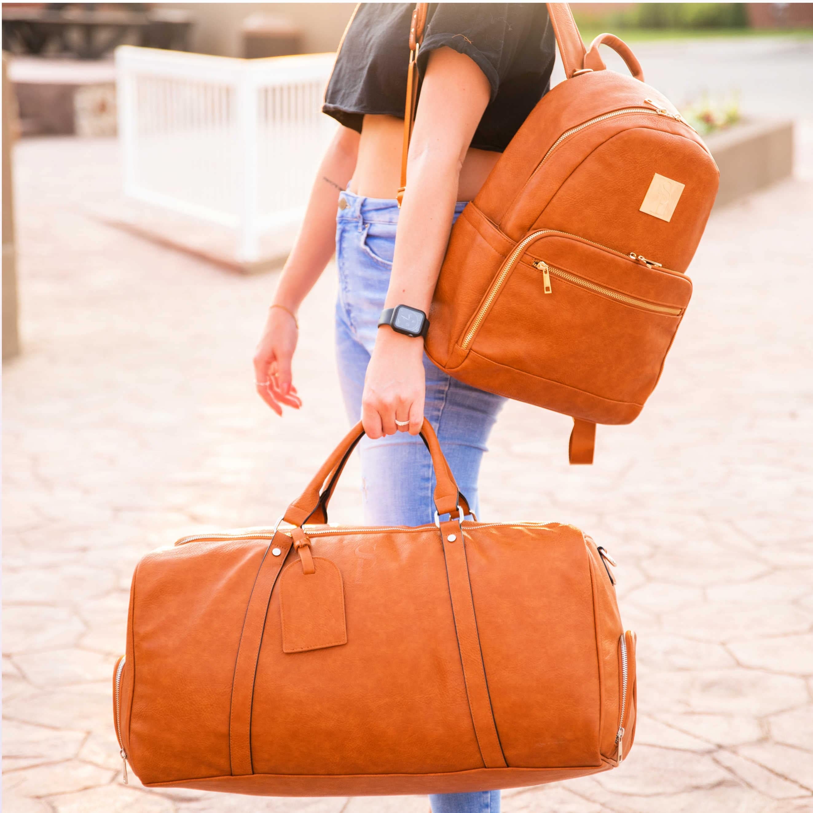 Premium Brown Leather Travel Bag Set - Durable Carry-On & Duffle Bag Combo for Men & Women | Perfect for Business Trips, Gym & Weekend Getaways