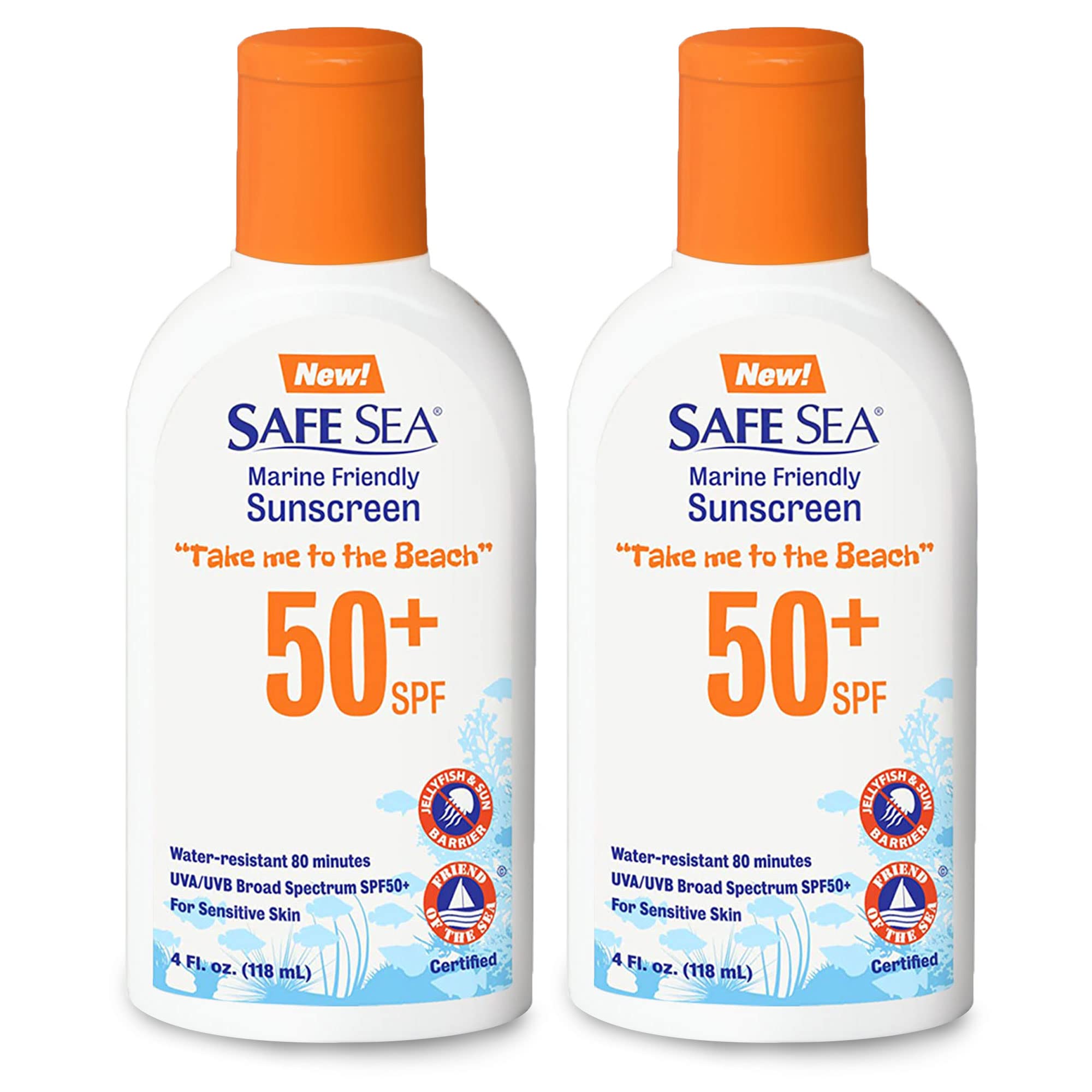 Safe Sea SPF 50+ Jellyfish Sting Protection Sunscreen Lotion – Waterproof, Biodegradable & Reef-Safe Sunblock for Face & Body (4oz, Pack of 2) | Beach, Swimming & Outdoor Activities