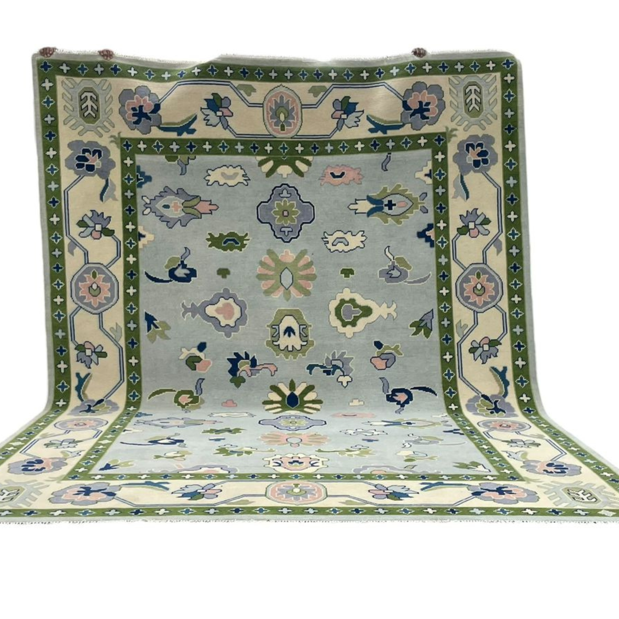 Handmade Byram Oushak Rug in Meadow Green - Authentic Turkish Wool Area Rug for Living Room, Bedroom & Dining Room Decor