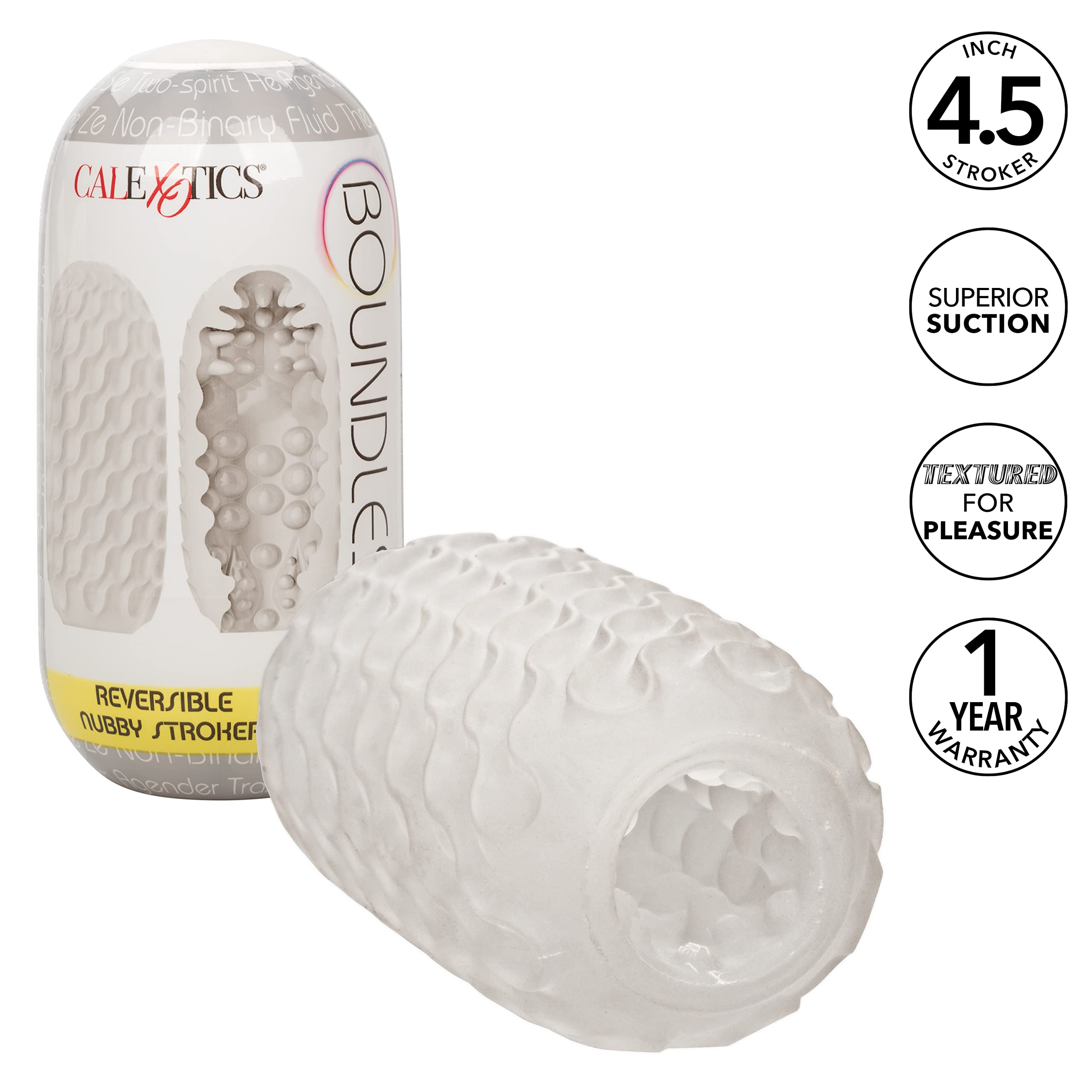 CalExotics Boundless Reversible Nubby Stroker - Textured Male Pleasure Sleeve with Protective Case - Adult Sex Toy for Men - Clear - Perfect for Solo Play and Couples Intimacy