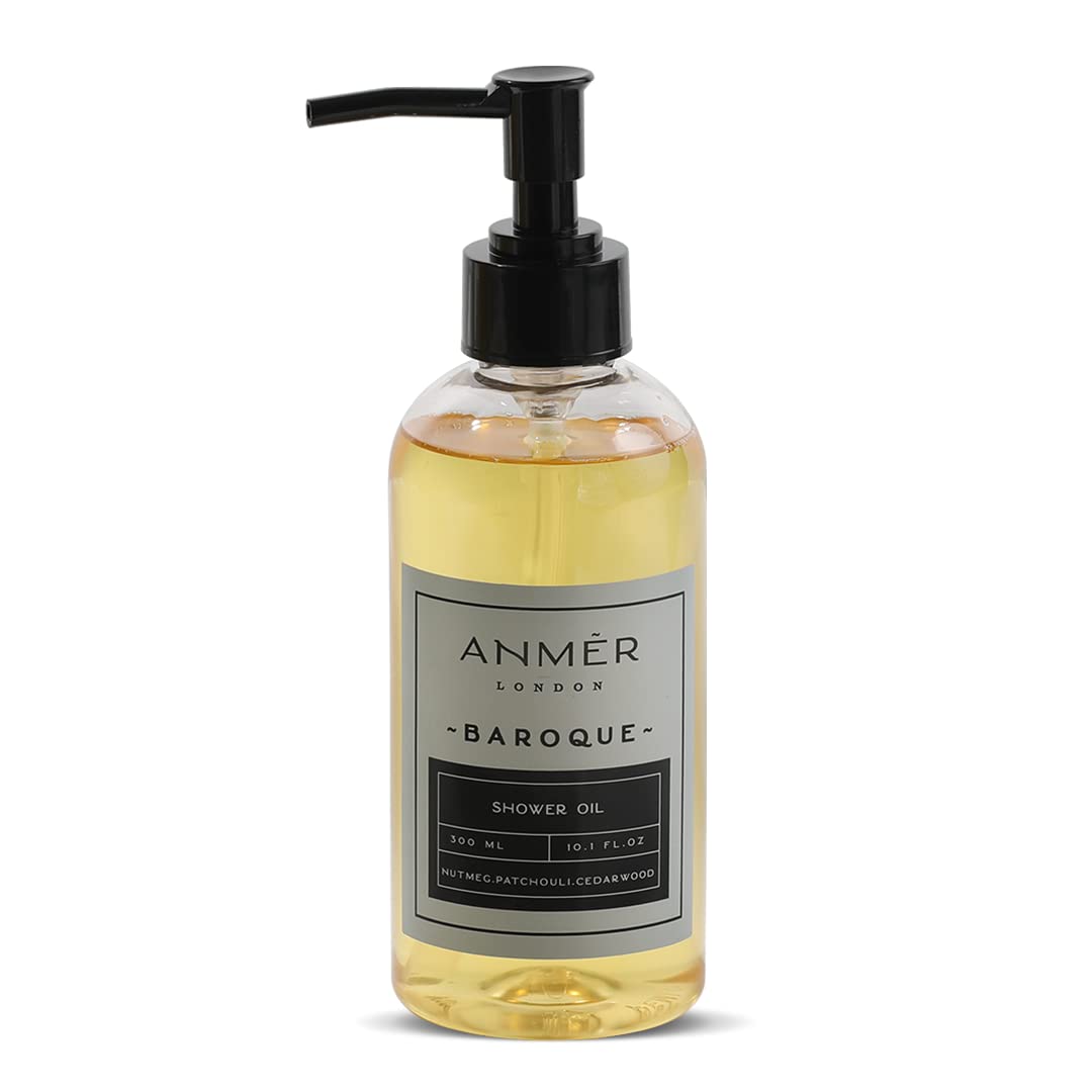 Anmer London Bath & Shower Oil (300ml) - Oil-Based Body Wash for All Skin Types | Soap-Free, Sulfate-Free & Phthalate-Free | Enriched with Almond, Jojoba, Argan & Sunflower Oils | Deep Hydration & Moisturizing for Dry Skin | Perfect for Relaxing Baths & Spa Days at Home