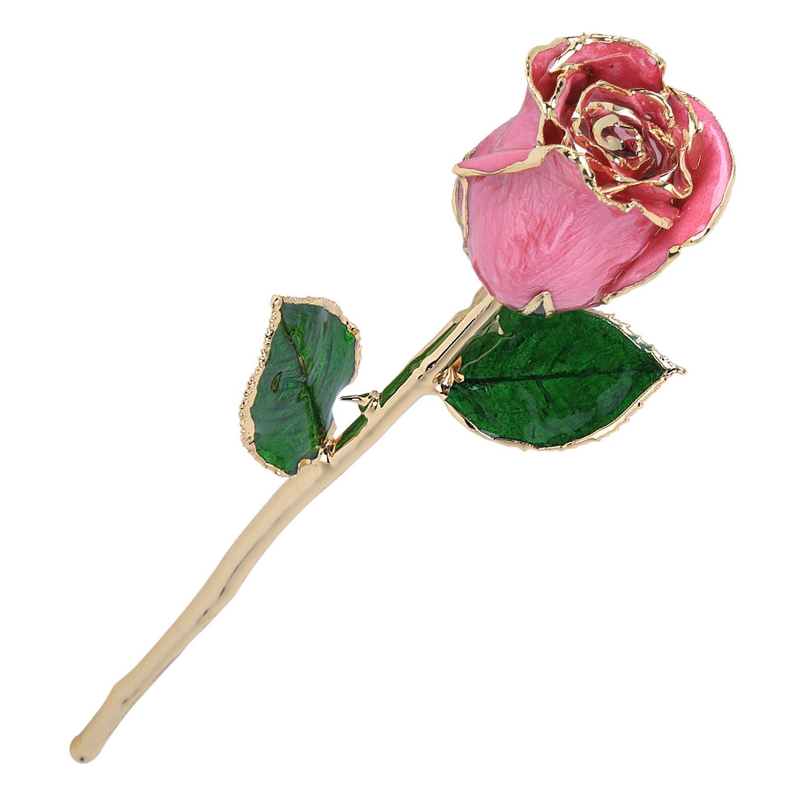 24K Gold-Plated Preserved Rose Flower Gift - Handmade Artificial Rose with Green Leaf & Base - Perfect for Wedding Decor, Mother's Day, Anniversary & Romantic Occasions