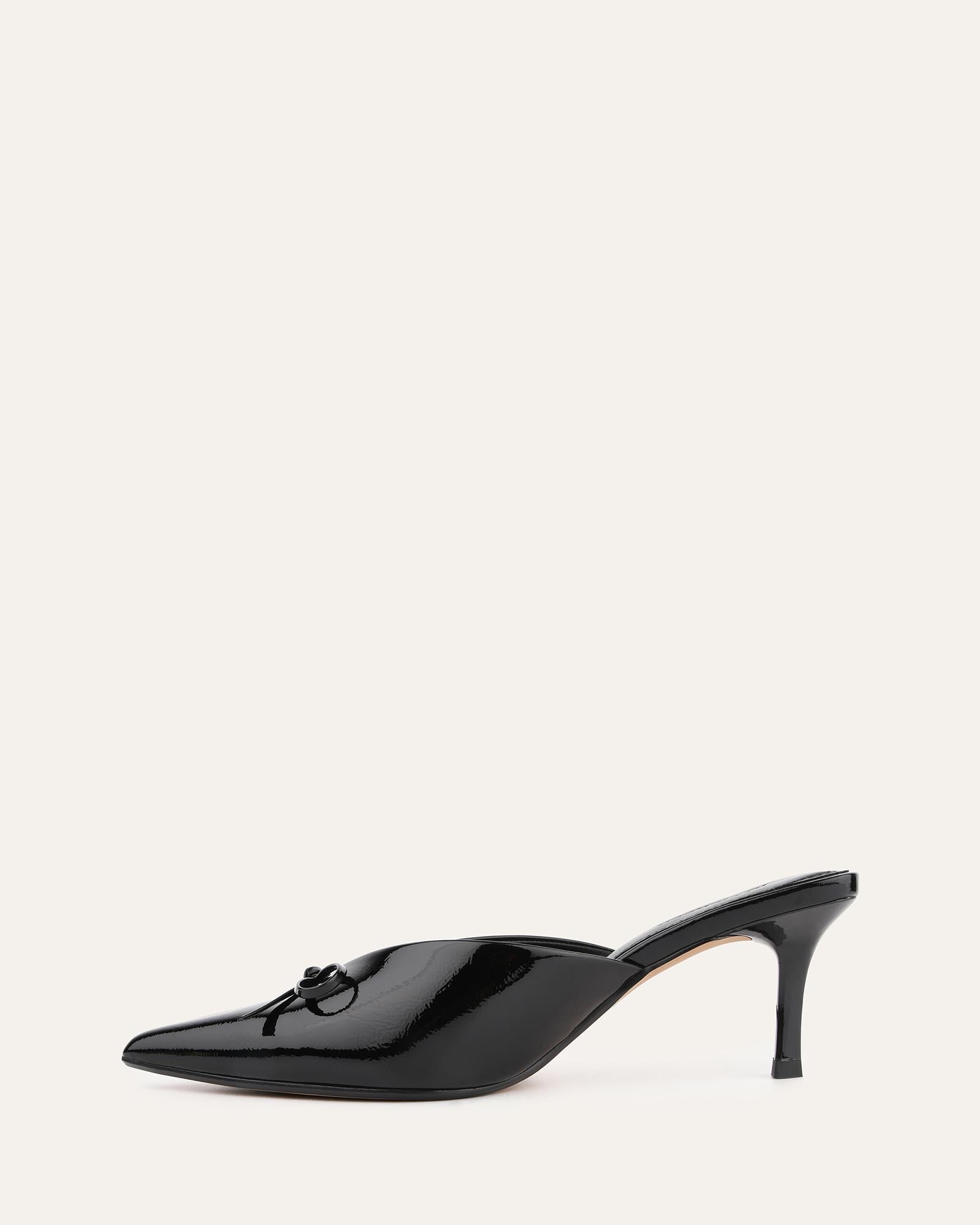 BETSY Women's Mid Heel Pumps - Black Crinkle Patent Leather Dress Shoes for Work, Office & Special Occasions