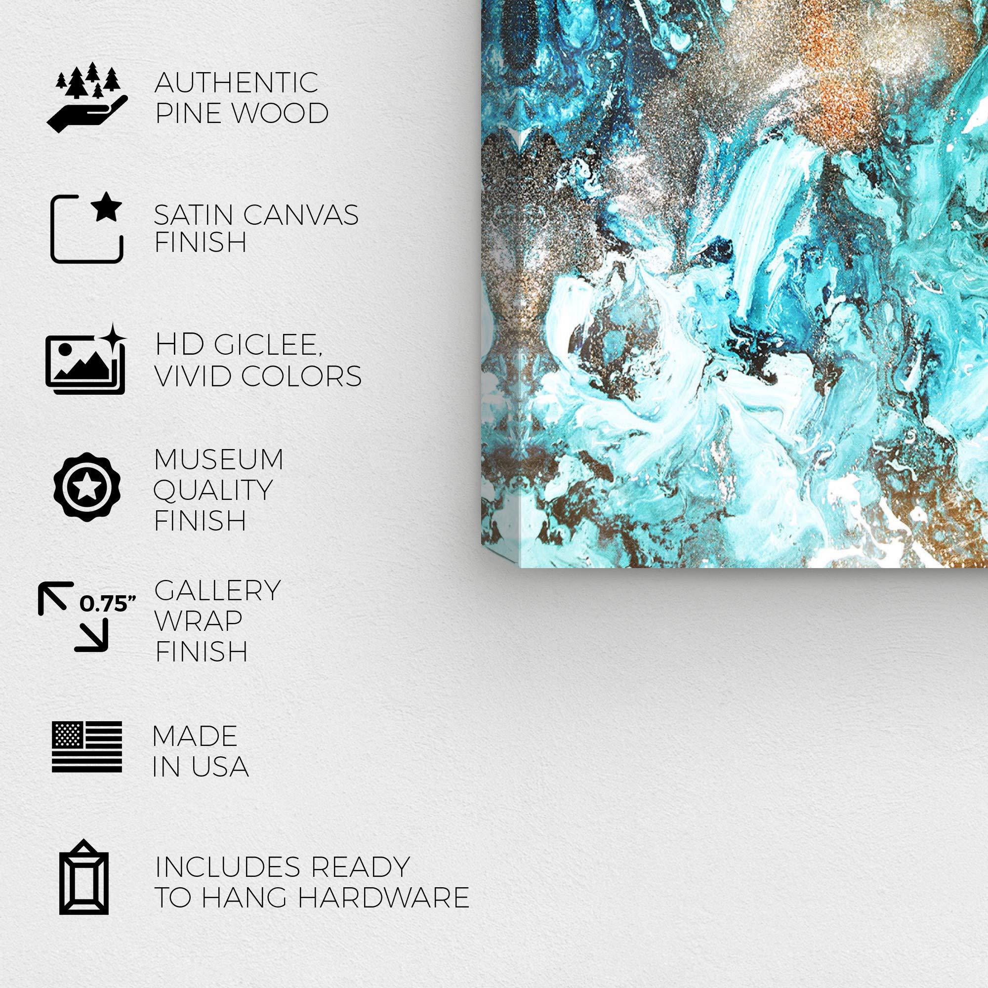 Wynwood Studio Abstract Wall Art Canvas Print 'Blazing Blue Gold Long' - Modern Home Decor Painting 36