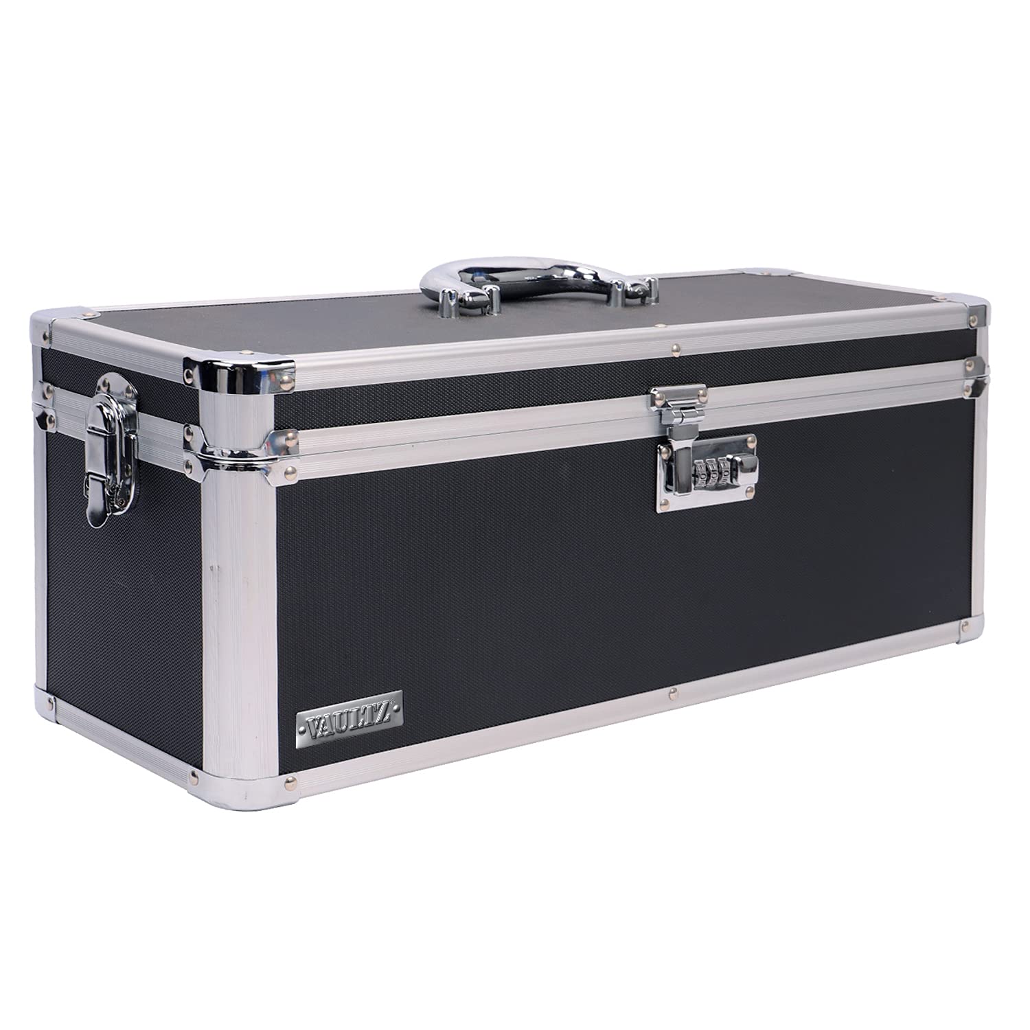 Vaultz Combination Lock Box - Secure Doublewide Safe with Key & Combo Lock (19.24 x 6.7 x 7.24 Inch) for Documents, Medicine, Money & Valuables - Black - Ideal for Home, Office & Travel Security