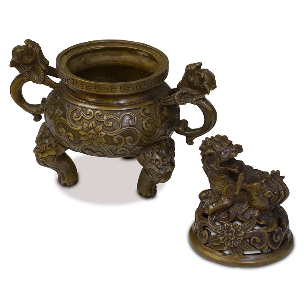 Chinese Imperial Kirin Iron Incense Burner - Handcrafted Brown Feng Shui Decor for Home, Office & Meditation Spaces