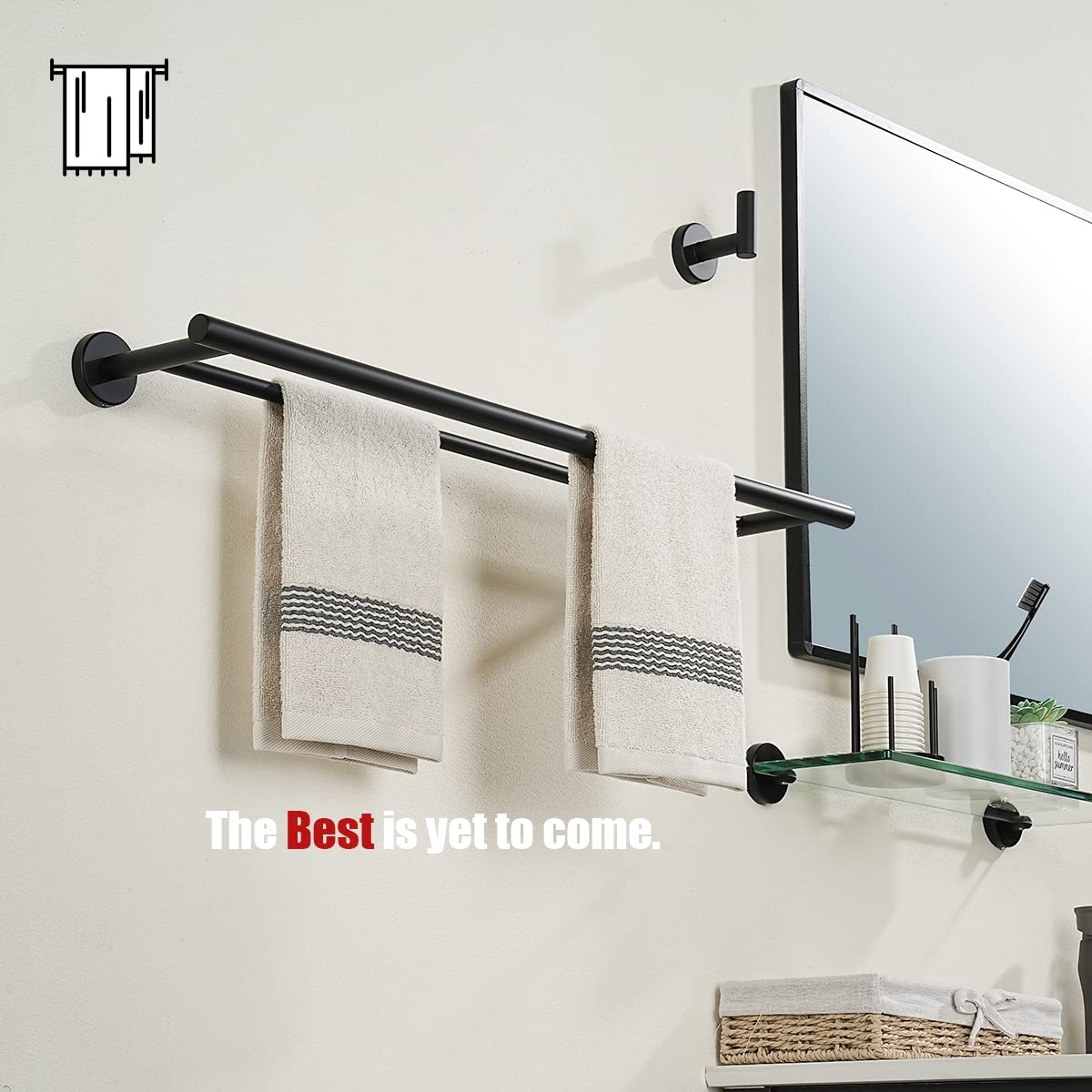27 Inch Matte Black Double Towel Bar - 24 Inch Useable Length, 304 Stainless Steel Bathroom Towel Rack (0.8mm Thick) - Wall Mounted Towel Holder for Bathroom, Kitchen & Laundry Room Organization (Model TB100L24-PB)