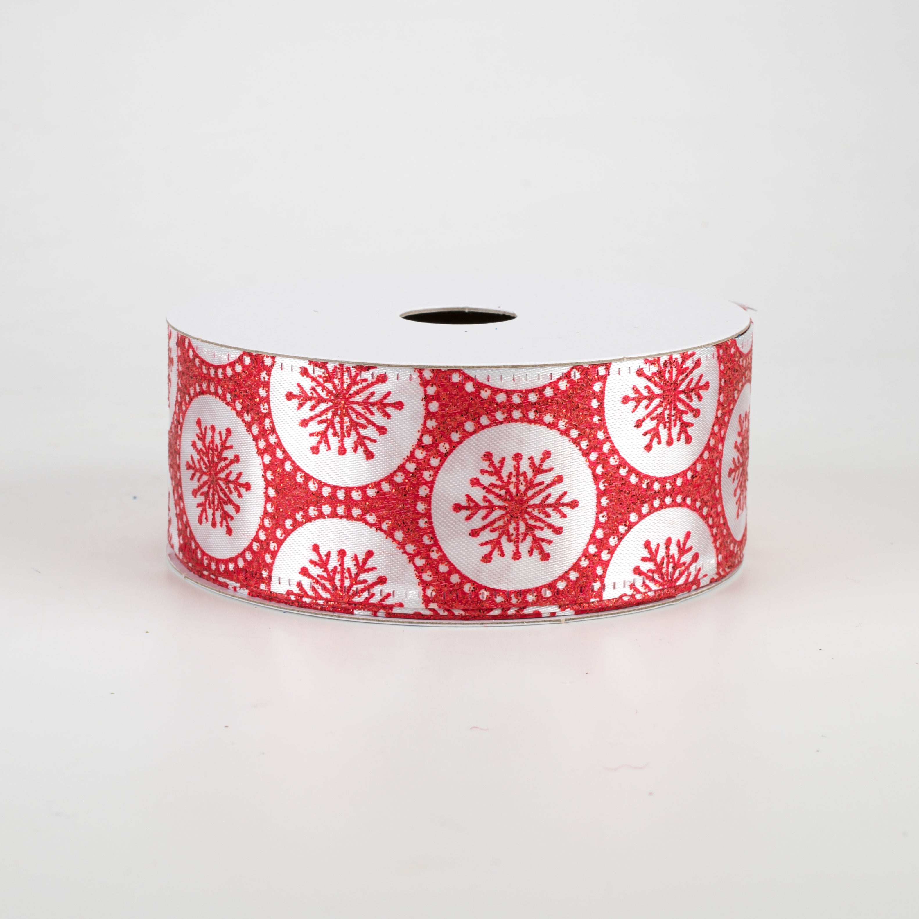 1.5 Inch Glitter Snowflake Dots Ribbon - Red (10 Yards) for Christmas Gift Wrapping, Holiday Decorations, DIY Crafts and Party Favors