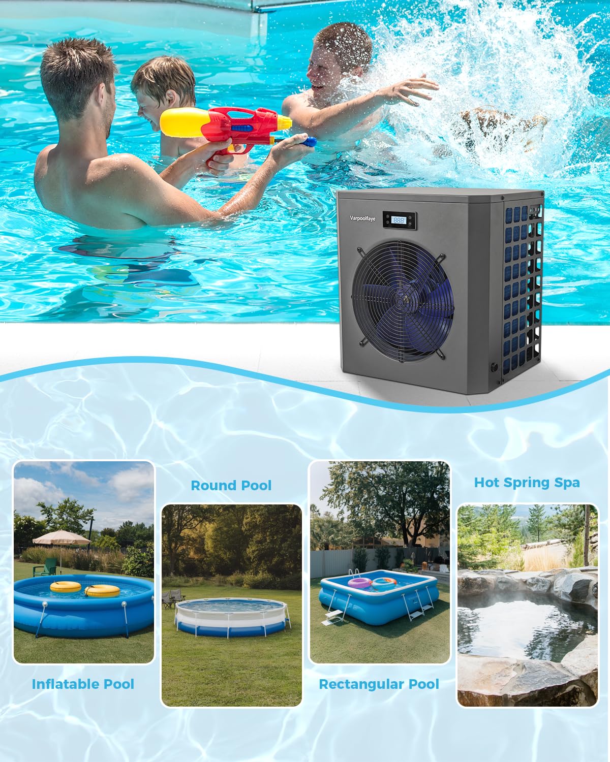 16,000 BTU Energy Efficient Swimming Pool Heat Pump - Electric Pool Heater for Above Ground Pools with WiFi Control & Timer | 120V 60Hz | Perfect for Year-Round Pool Heating and Cooling in Backyards & Spas
