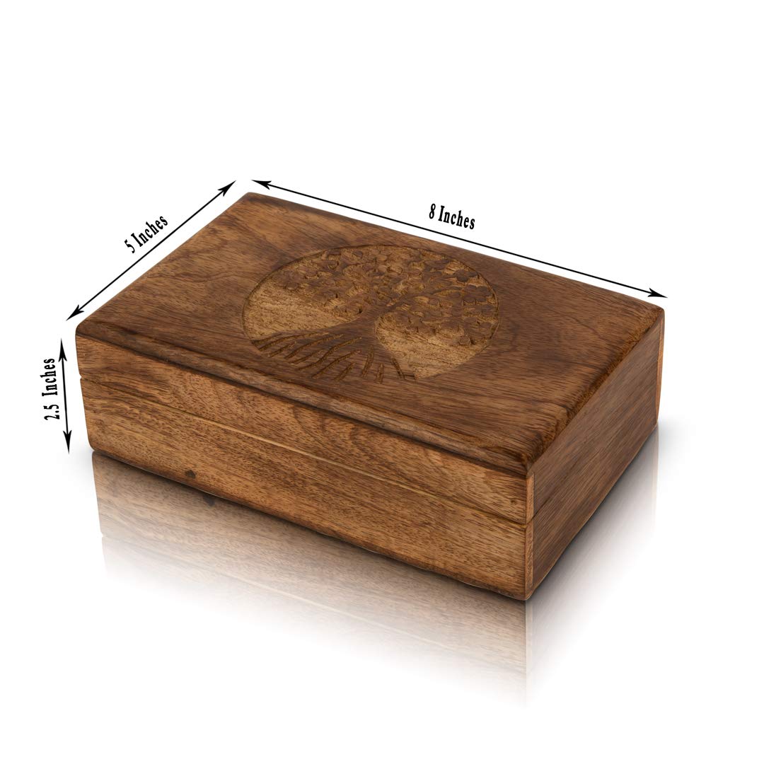 Handmade Wooden Jewelry Box with Tree of Life Carving - Jewelry Organizer, Keepsake Box, Watch Storage - Perfect for Birthday Gifts, Housewarming, and Special Occasions