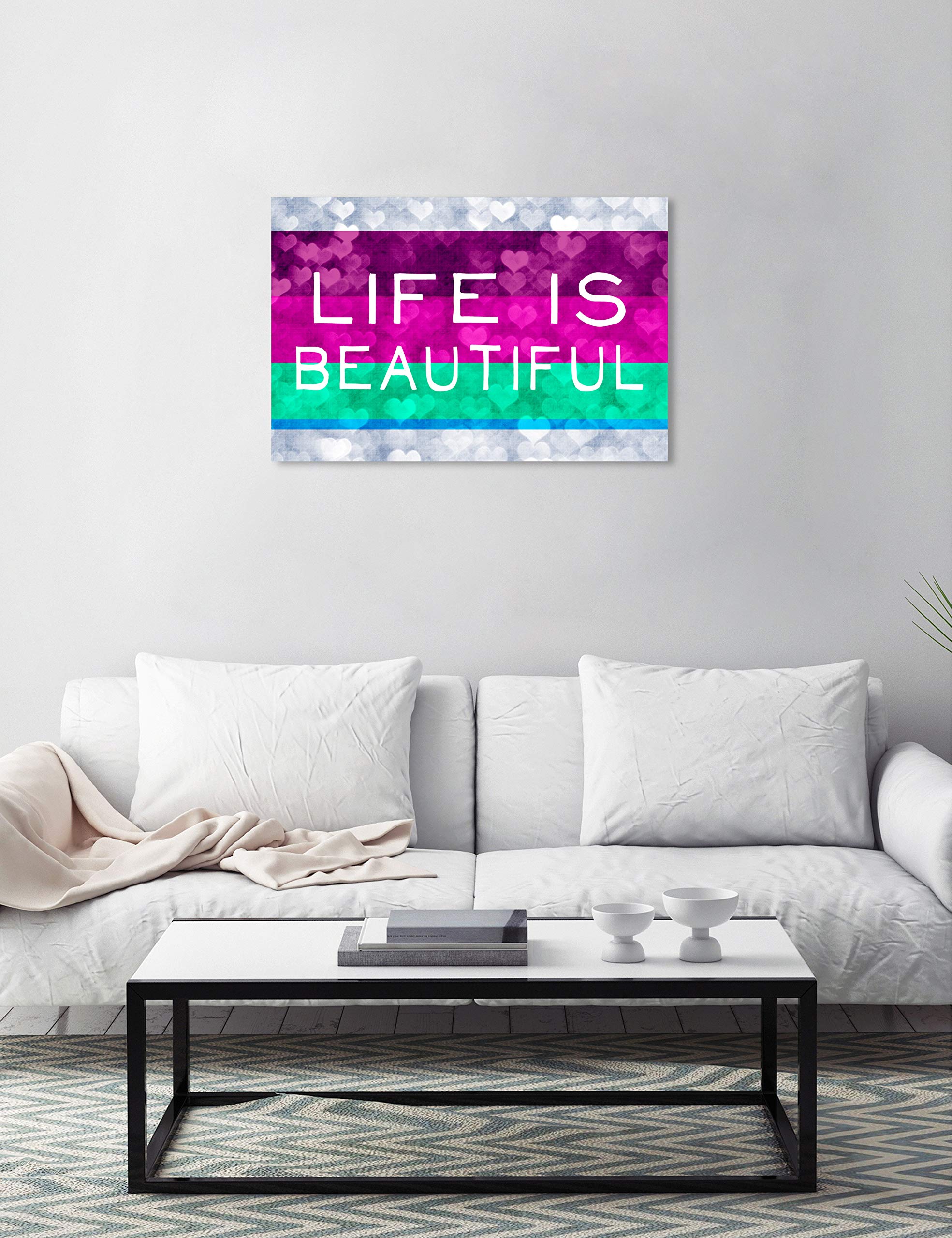 Beautiful Stripes Typography Wall Art Canvas Print - 30x20 Inches Purple & Green Home Decor by Oliver Gal Artist Co. | Perfect for Living Room, Bedroom & Office Decor