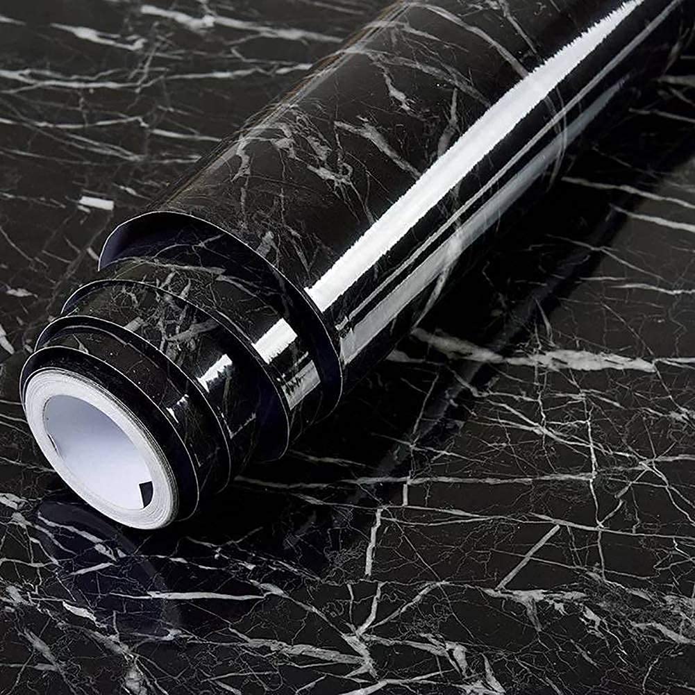 AUZENO® Marble Oil-Proof Waterproof Self-Adhesive Shelf Liner - 60x200cm Black Kitchen Cabinet Liner for Shelves, Cupboards, Wardrobes, Fridge & Floor Protection - Easy to Clean & Durable