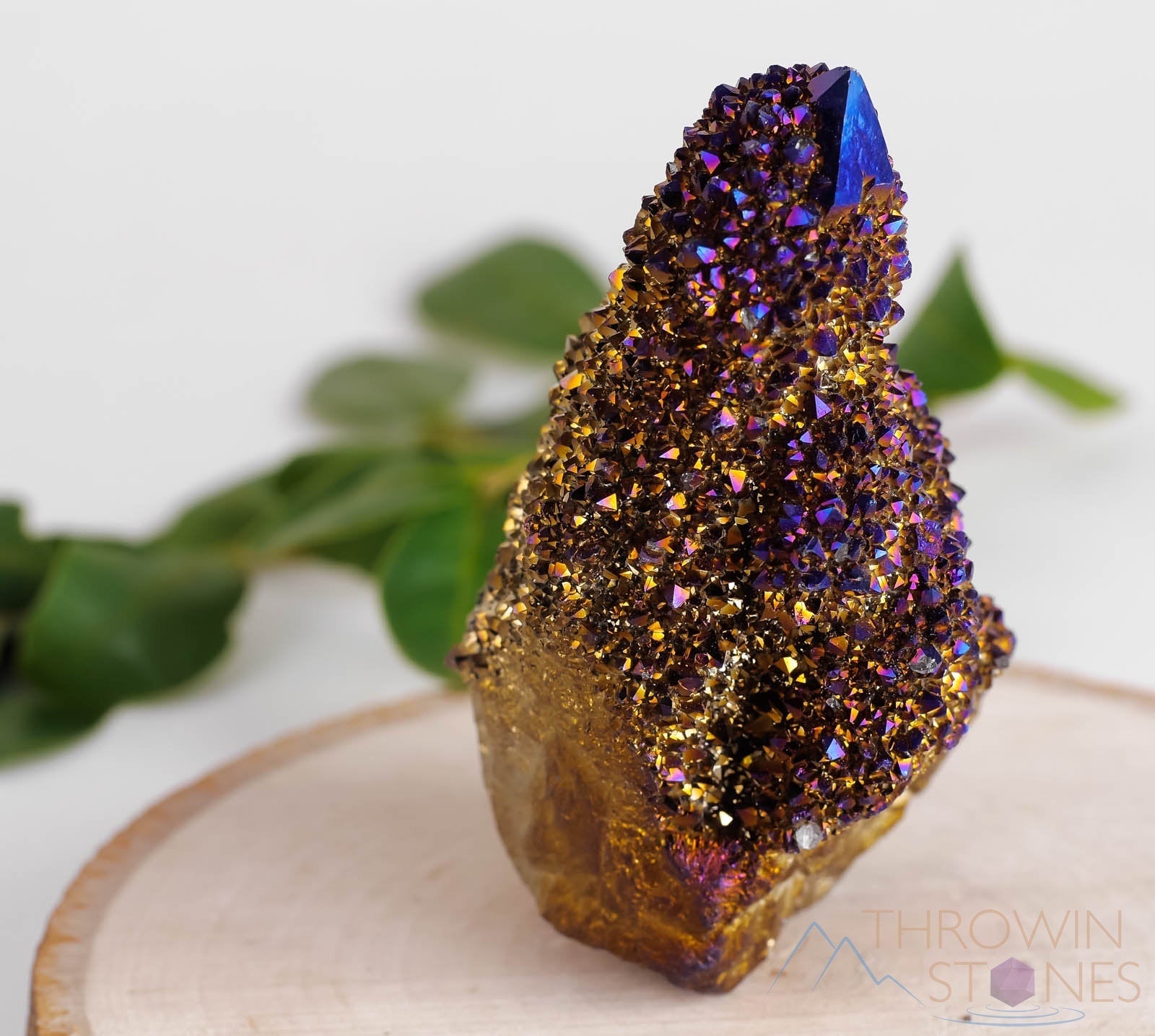 Rainbow Aura Quartz Crystal Cluster - Titanium Gold Coated Spirit Quartz for Meditation, Healing & Home Decor | Metaphysical Crystal Gift R0396 | Perfect for Yoga Spaces, Altars & Energy Healing