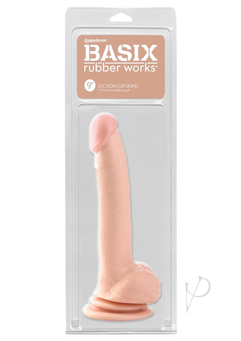 Basix Rubber Works 9 Inch Vanilla Suction Cup Dildo - Perfect for Solo Play and Couples' Fun
