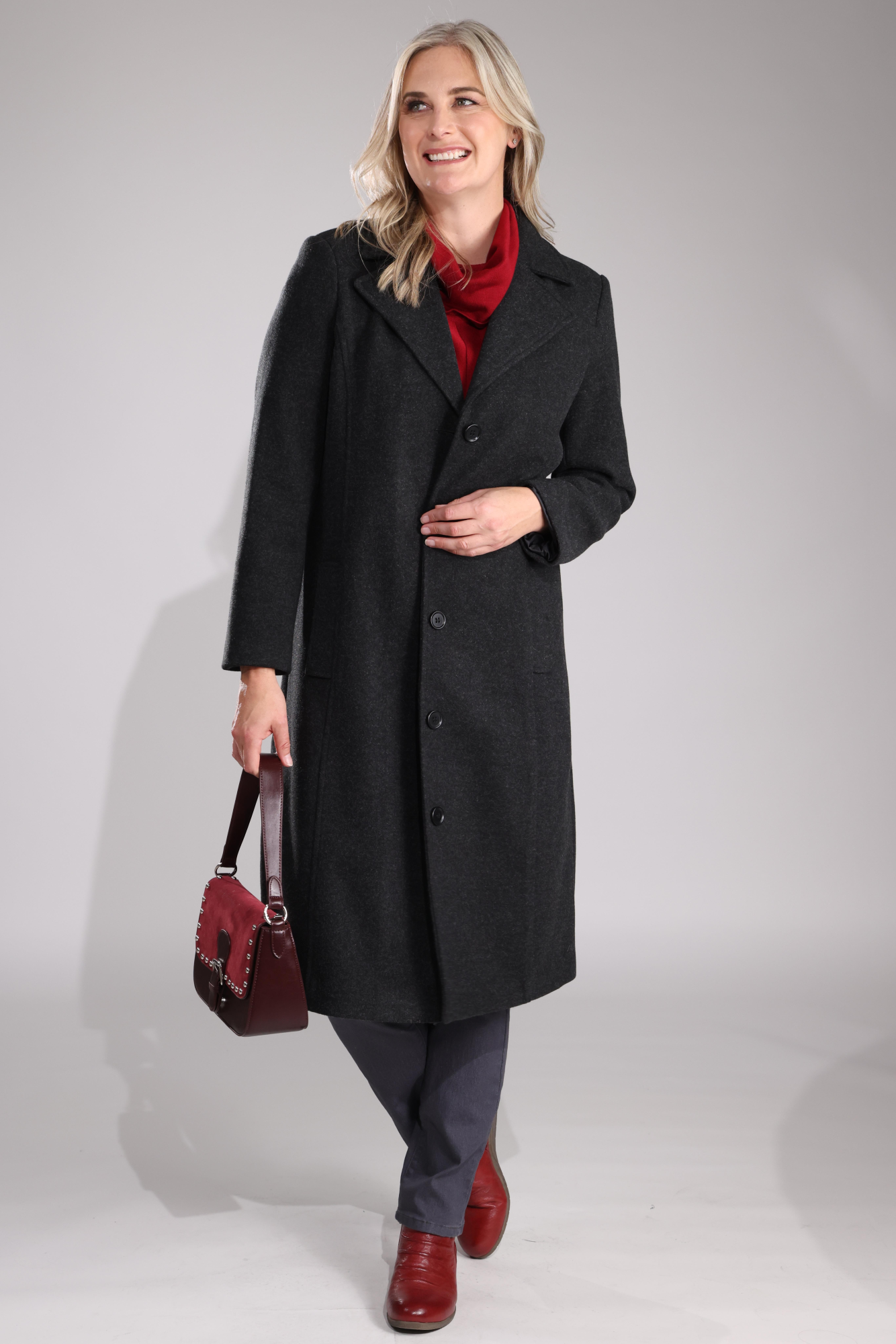 Premium Fully Lined Marle Coat for Women - Soft & Warm Charcoal Gray Winter Trench Coat (Style 8022B1) | Perfect for Office Wear, Date Nights & Cold Weather Fashion