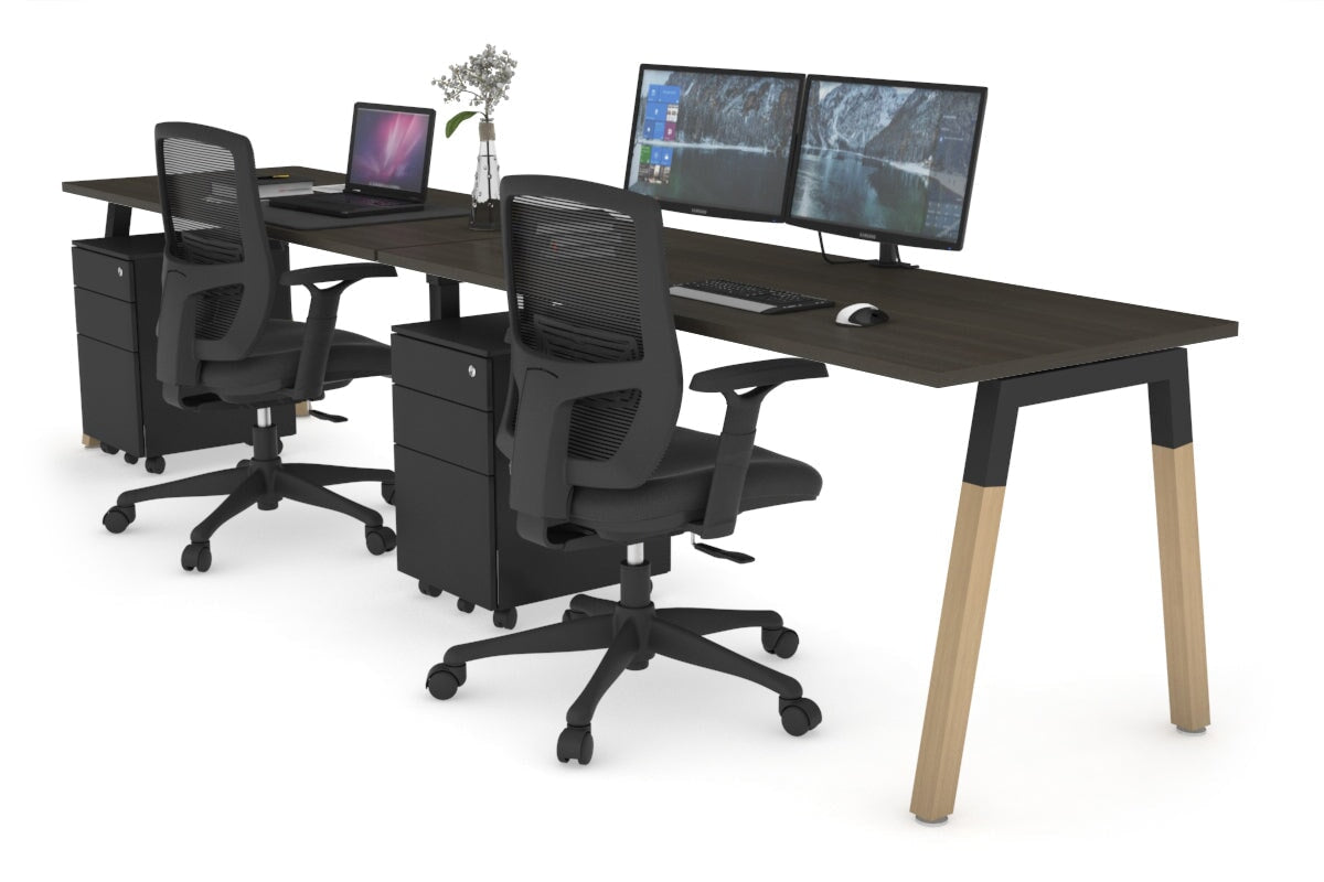 Premium Quadro A Legs 2-Person Standing Desk - Solid Wood Legs with Cross Beam [1800L x 700W] - Ideal for Home Office & Shared Workspace Ergonomics