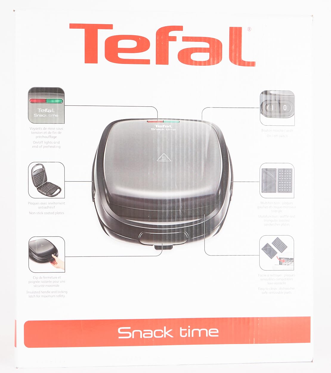 Tefal SW341B All-In-One Waffle & Sandwich Maker with 2 Dish Sets, 700W, Grey/Black - Perfect for Breakfast, Snacks & Quick Meals