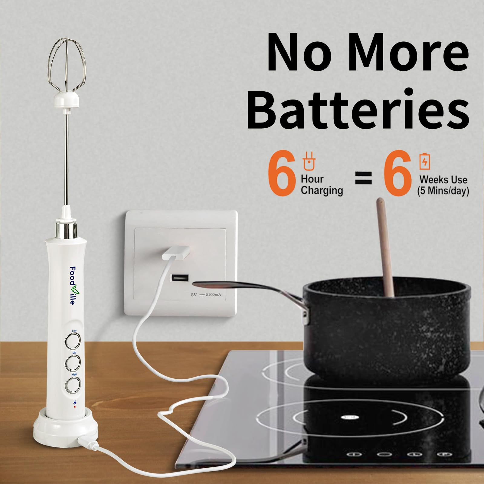 3-in-1 Rechargeable Milk Frother Handheld Foam Maker with Charging Stand & 3 Stainless Steel Whisks - Black with Travel Case - Perfect for Coffee, Latte, Hot Chocolate & Matcha at Home or Travel