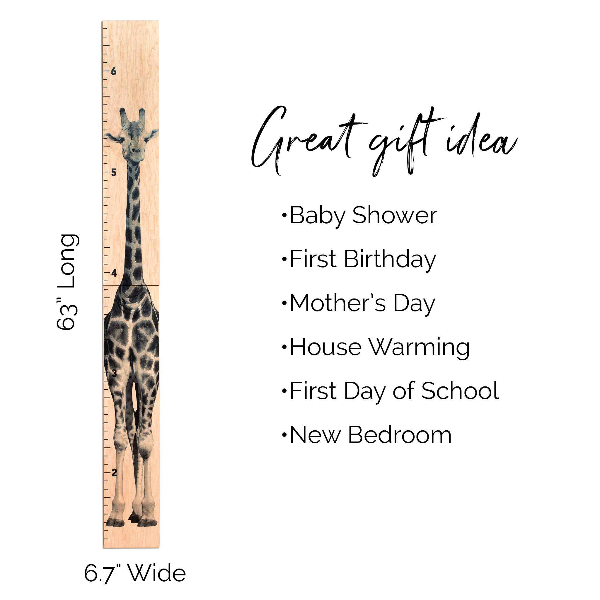 Wooden Growth Chart Ruler for Kids - Giraffe Themed Height Measurement Wall Decor for Nursery & Children's Room - Perfect for Tracking Child Development & Room Decoration - Natural Wood Finish