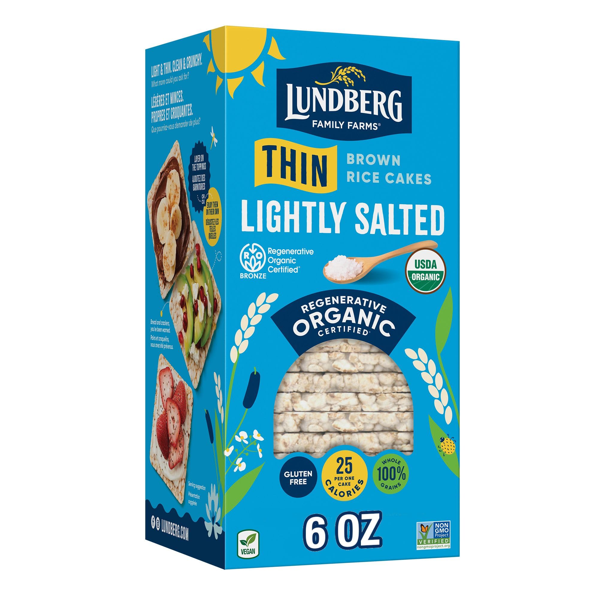 Lundberg Organic Thin Stackers Brown Rice Cakes - Lightly Salted, Gluten-Free, Vegan Healthy Snacks (6 Oz) - Perfect for On-the-Go, Weight Loss & Keto Diets