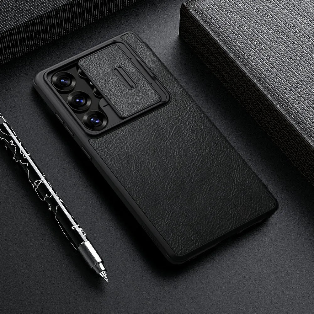 NILLKIN Genuine Leather Lens Cover Case for Samsung Galaxy S25 Ultra - Premium Protection for Camera & Phone | Perfect for Travel, Business & Everyday Use