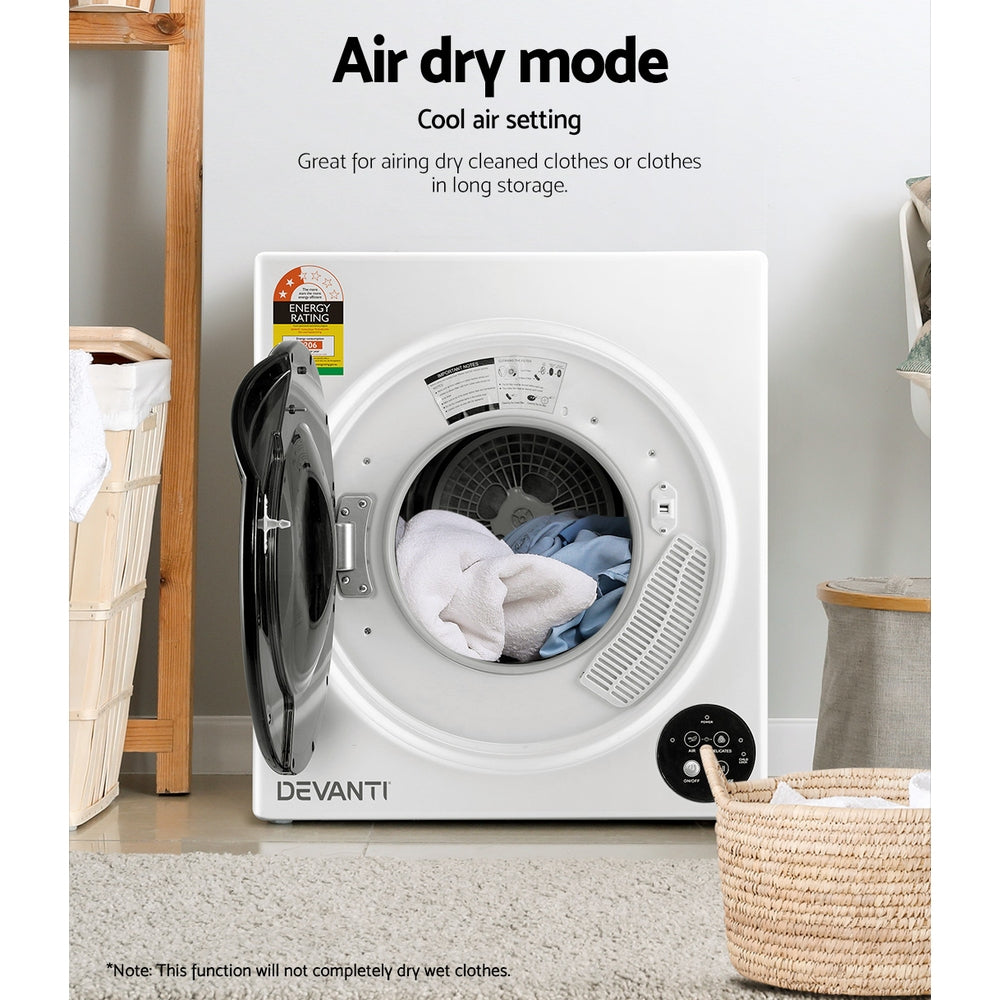 Devanti 5kg Fully Automatic Tumble Dryer - Energy Efficient Black Laundry Dryer for Home & Apartment Use - Perfect for Small Spaces and Quick Drying Clothes