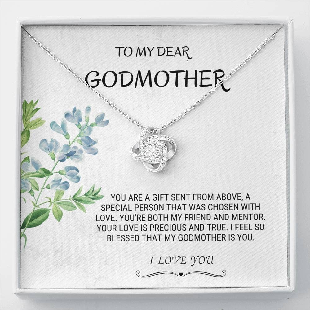 Godmother Gift - Sterling Silver Love Knot Necklace for Godmother | Best Godmother Present & Wedding Thank You Gift | Proposal, Fairy Godmother, Birthday Gift Idea | Perfect for Christenings, Mother's Day & Special Occasions