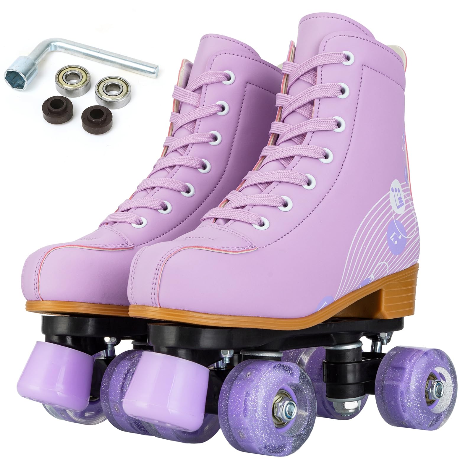 Light Up Roller Skates for Girls & Women - Pink & Purple PU Leather Skates for Beginners Ages 8-12 | Indoor & Outdoor Use for School, Park & Rink