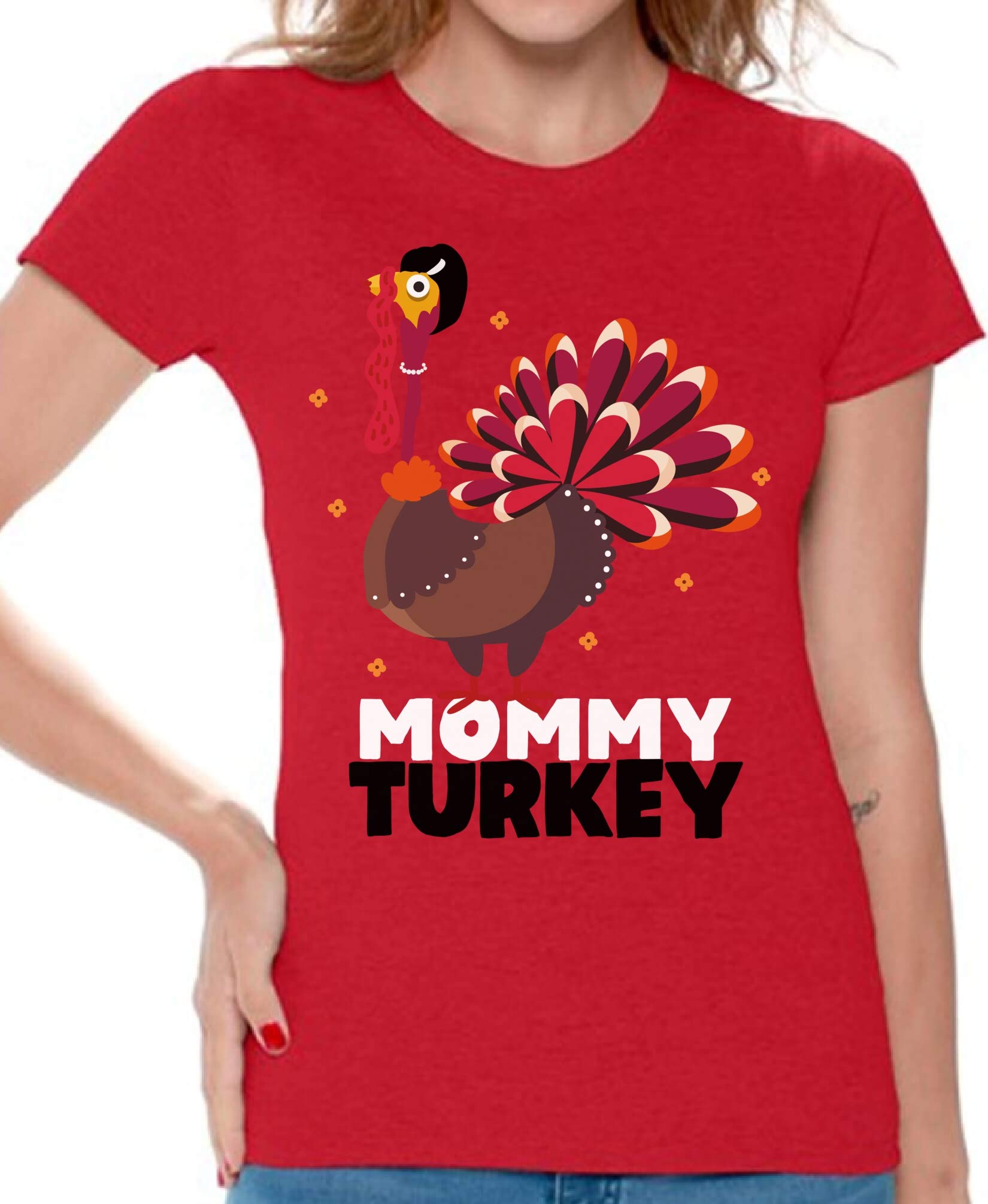 Funny Thanksgiving T-Shirt for Women - Cute Mommy Turkey Graphic Tee - Perfect for Family Gatherings & Holiday Parties