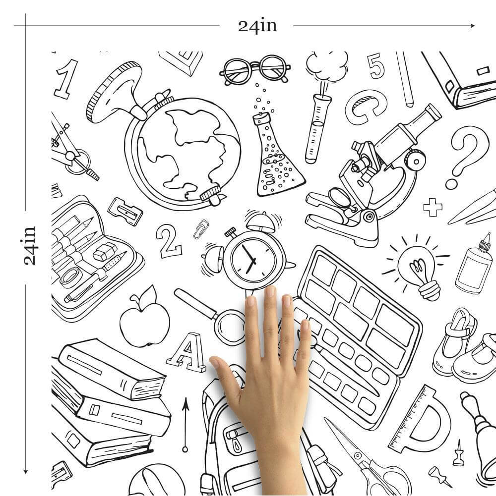 Black and White Peel and Stick Removable Wallpaper for Kids - School Themed Self-Adhesive Decor (Design #9826) - Perfect for Nursery, Classroom, or Playroom Walls