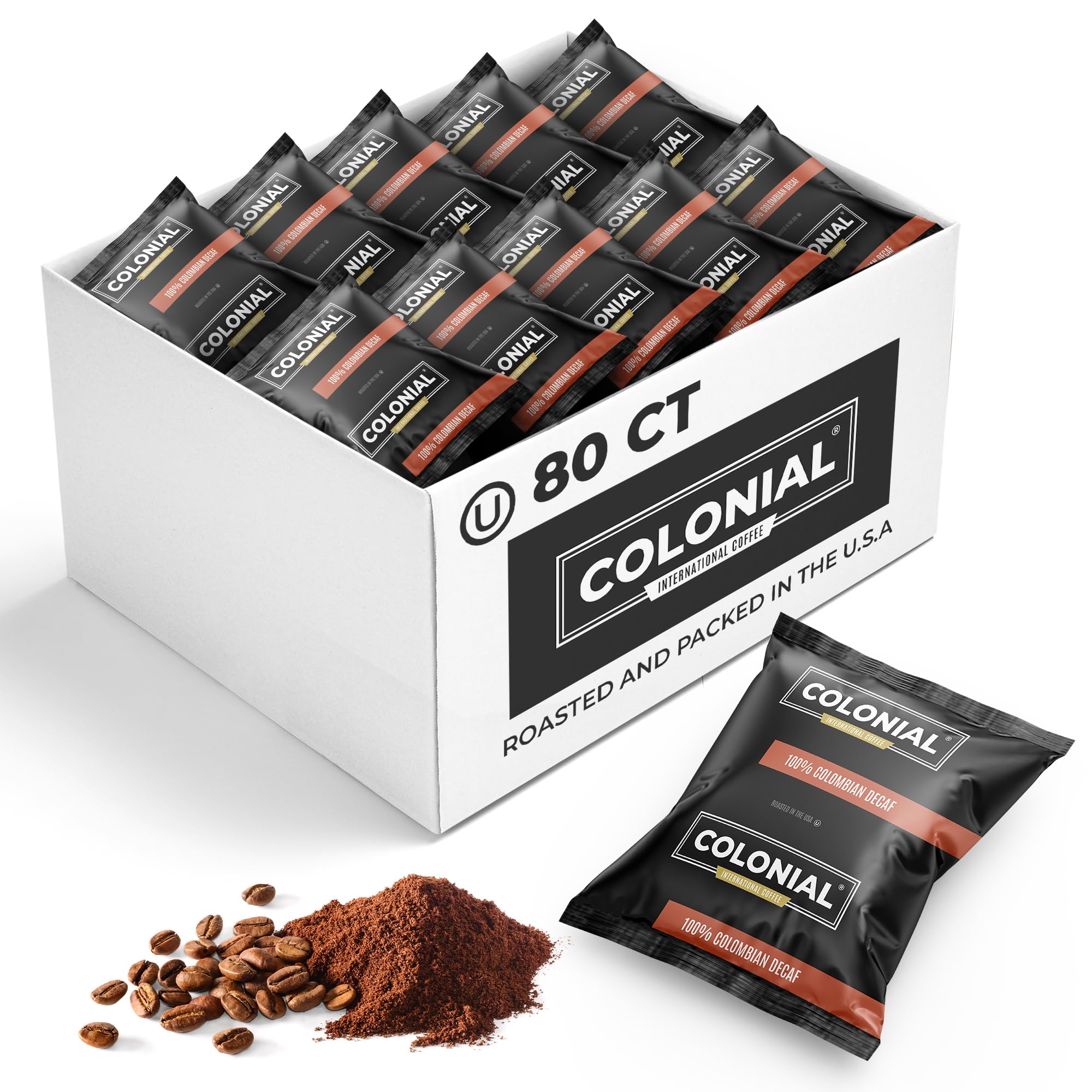 Decaf Colombian Coffee Packets - Medium Roast Pre Ground Coffee for Drip Makers (80 Pack) - Perfect for Office & Home Brewing