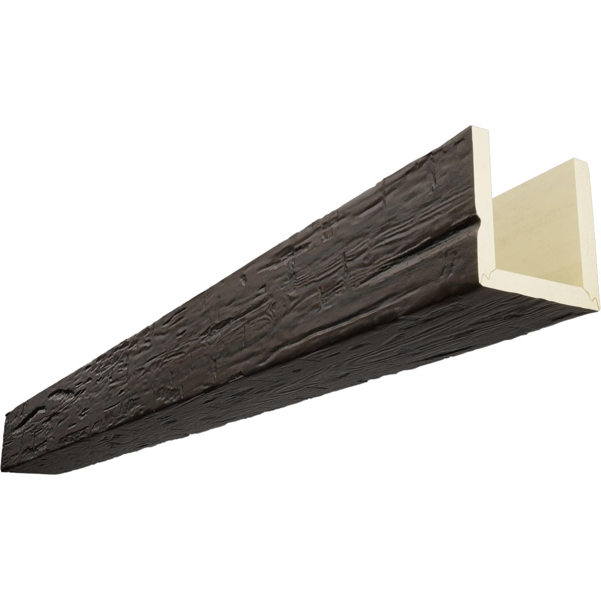 Ekena Millwork BMHH3C0080X060X096ZH 3-Sided U-Shaped Hand Hewn Endurathane Faux Wood Ceiling Beam - 8