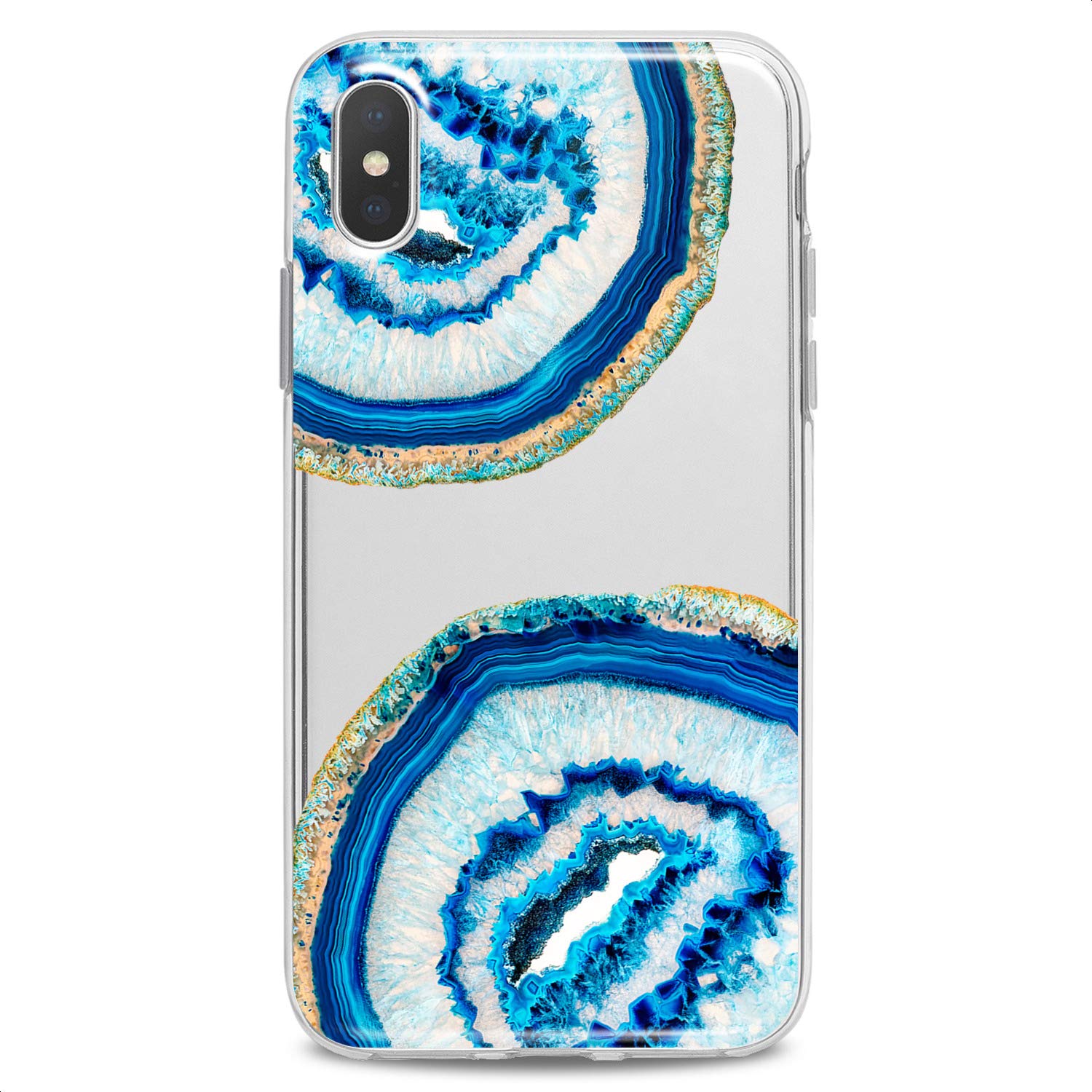 Premium TPU Phone Case Compatible with iPhone 16/15/14/13/12/11 Pro Max/Plus/Mini/Xs/Xr/X/8/7/6/5/SE - Slim Flexible Silicone Cover with Stylish Agate Stone Print Design in Blue & Clear Options - Perfect for Women's Daily Use, Office & Travel Protection