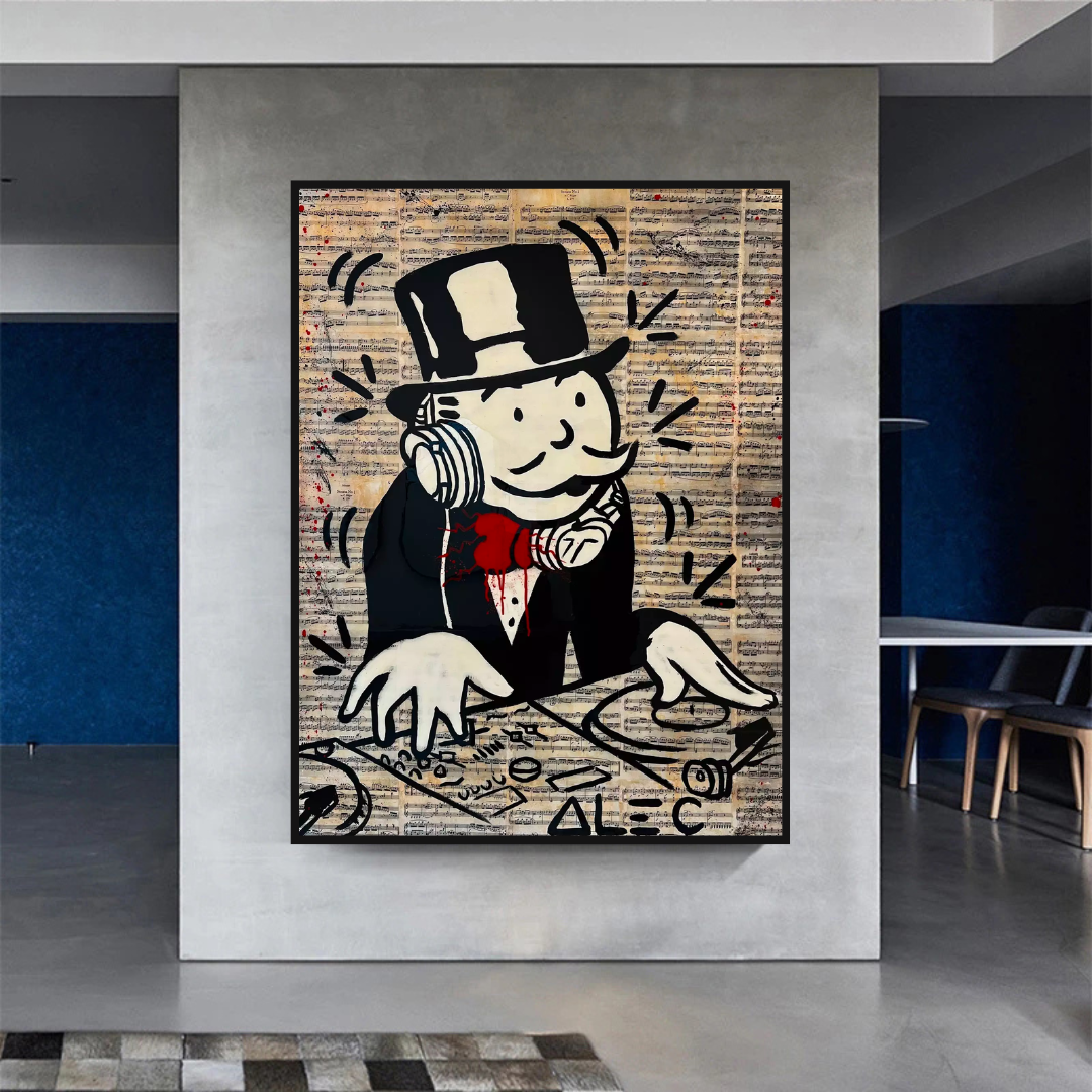 Alec Monopoly DJ Money Man Canvas Print - Limited Edition Artwork for Home & Office Decor | Wall Art Gift for Music & Pop Culture Fans